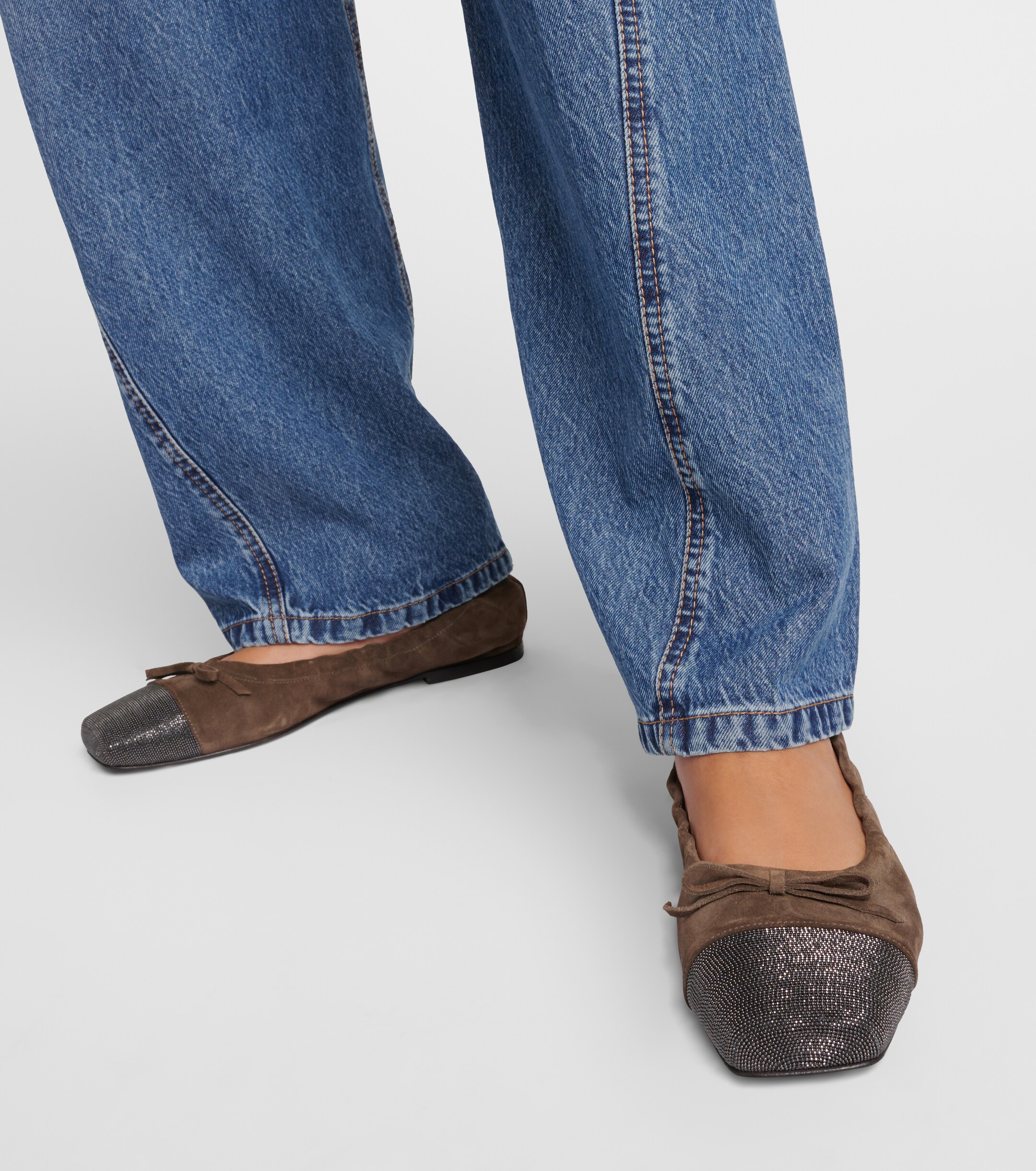 Brunello Cucinelli Embellished suede ballet flats thumbnail