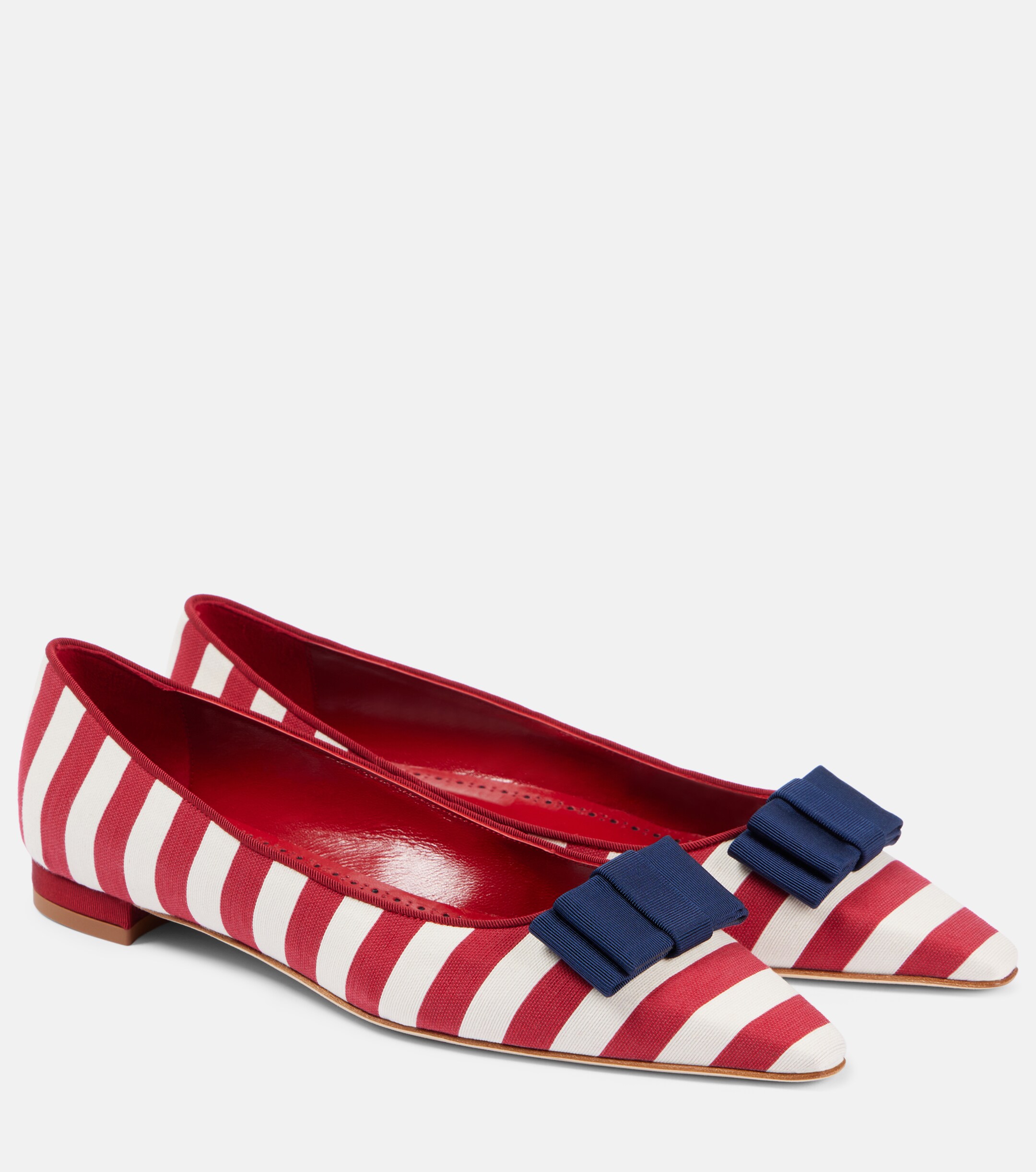 MANOLO BLAHNIK Reador bow-detail striped ballet flats