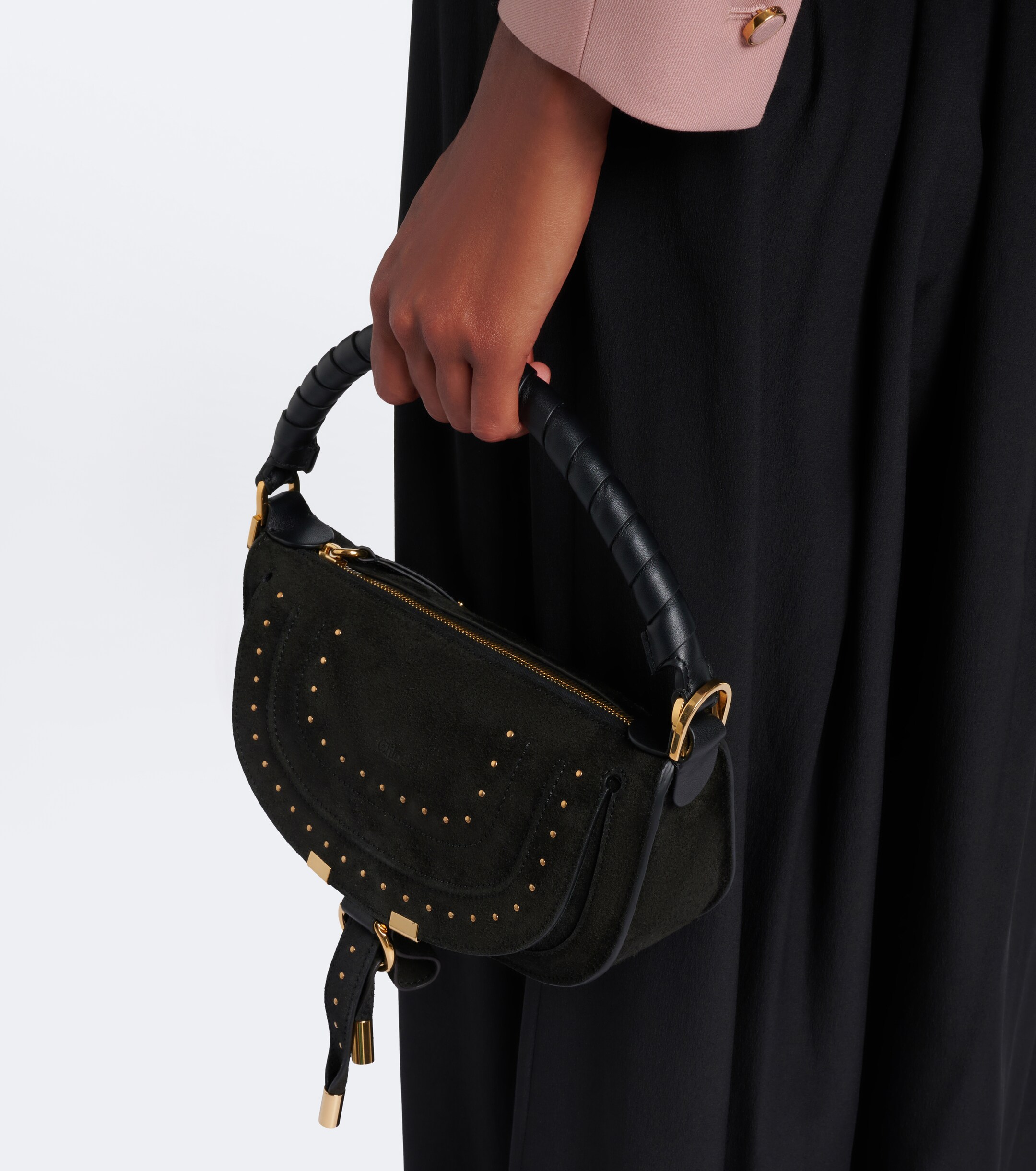 Chloé Marcie Small studded suede shoulder bag