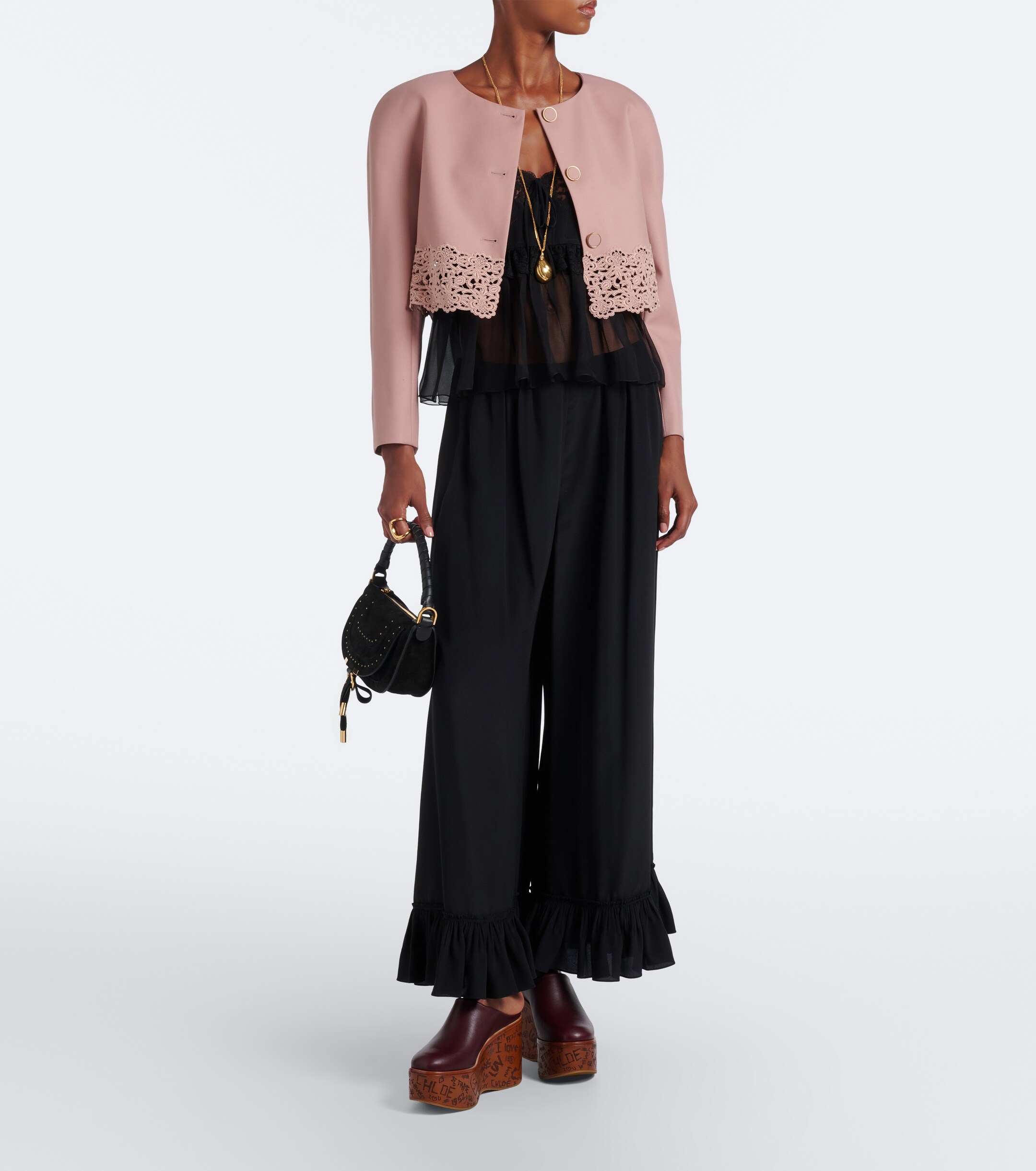 Chloé Marcie Small studded suede shoulder bag