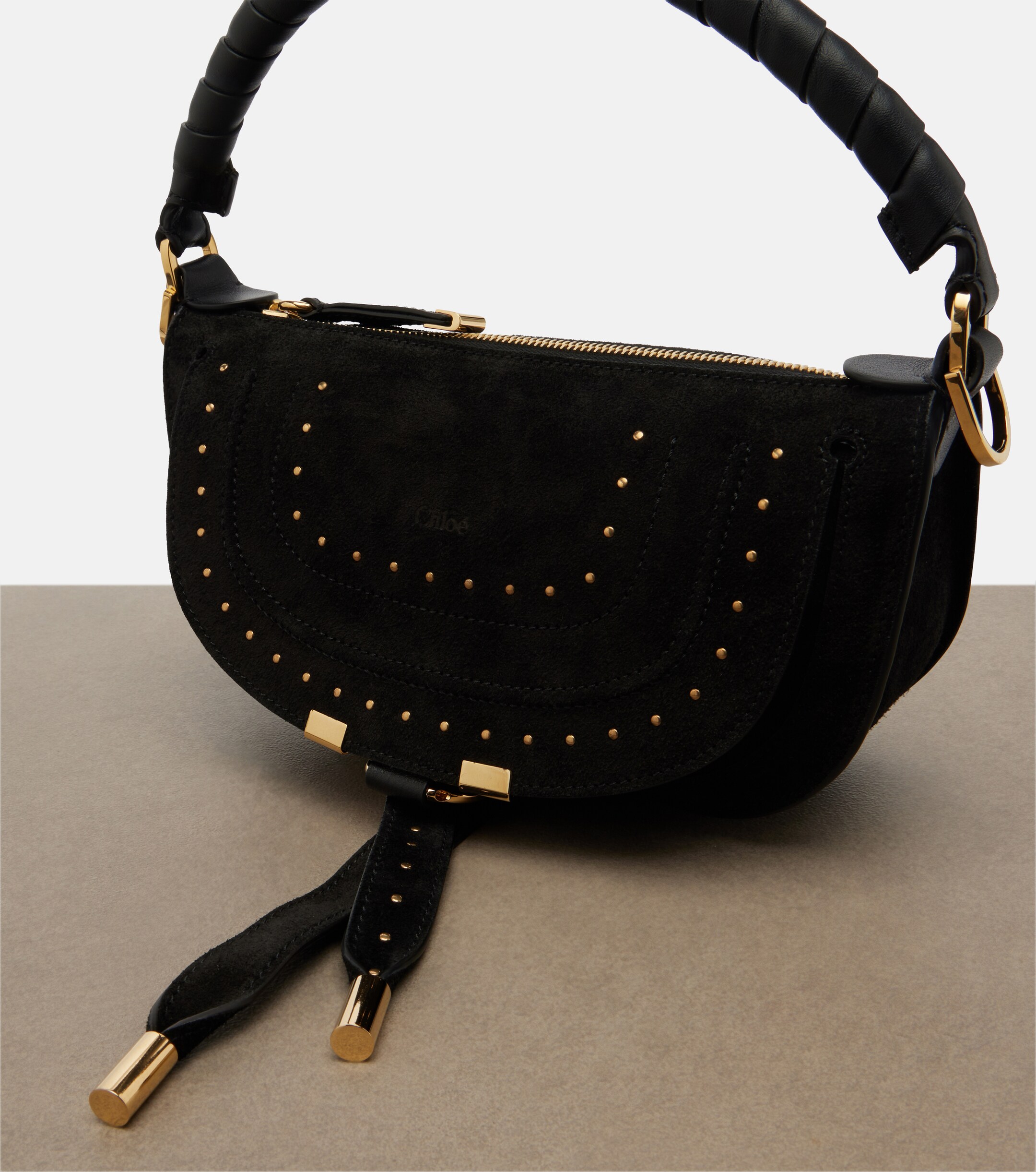 Chloé Marcie Small studded suede shoulder bag