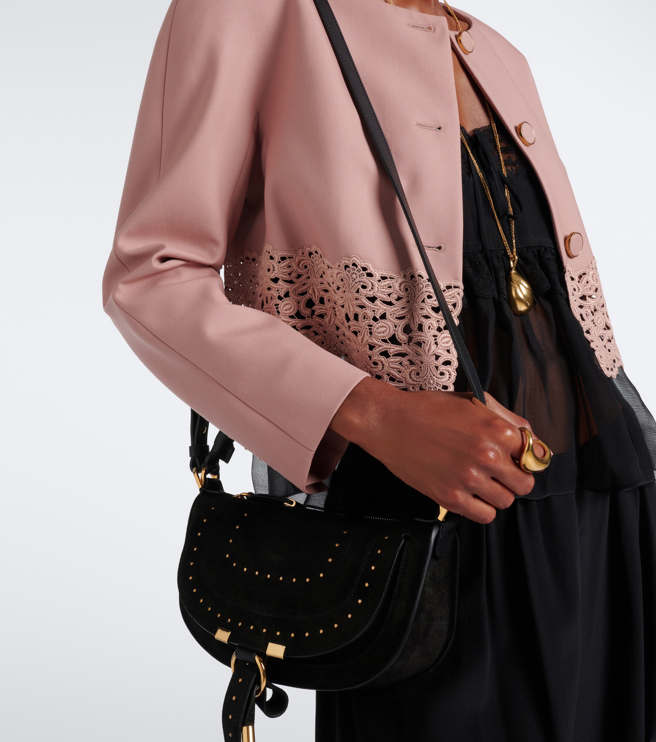 Chloé Marcie Small studded suede shoulder bag