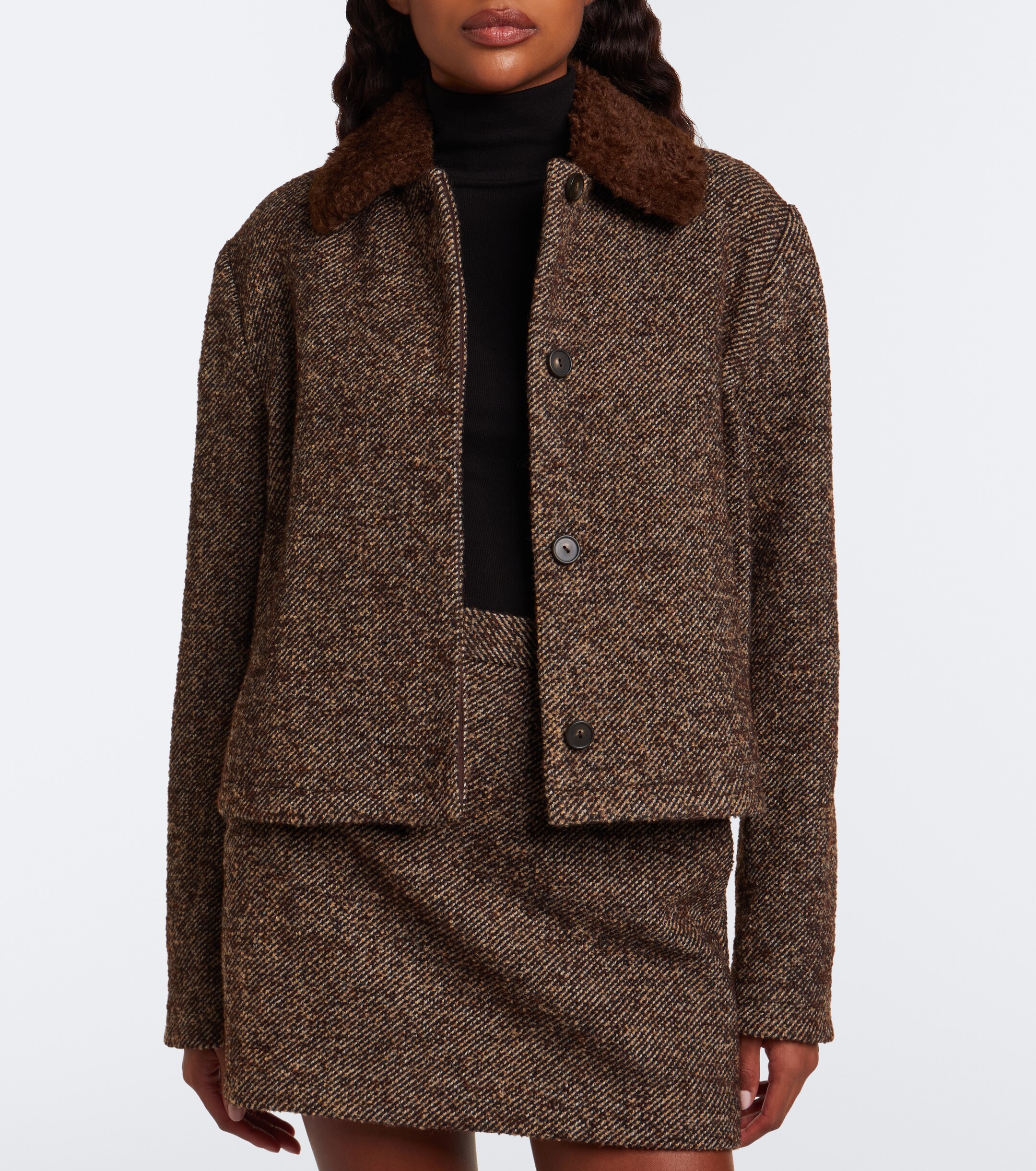 Vince Vince Teddy-trimmed tweed jacket