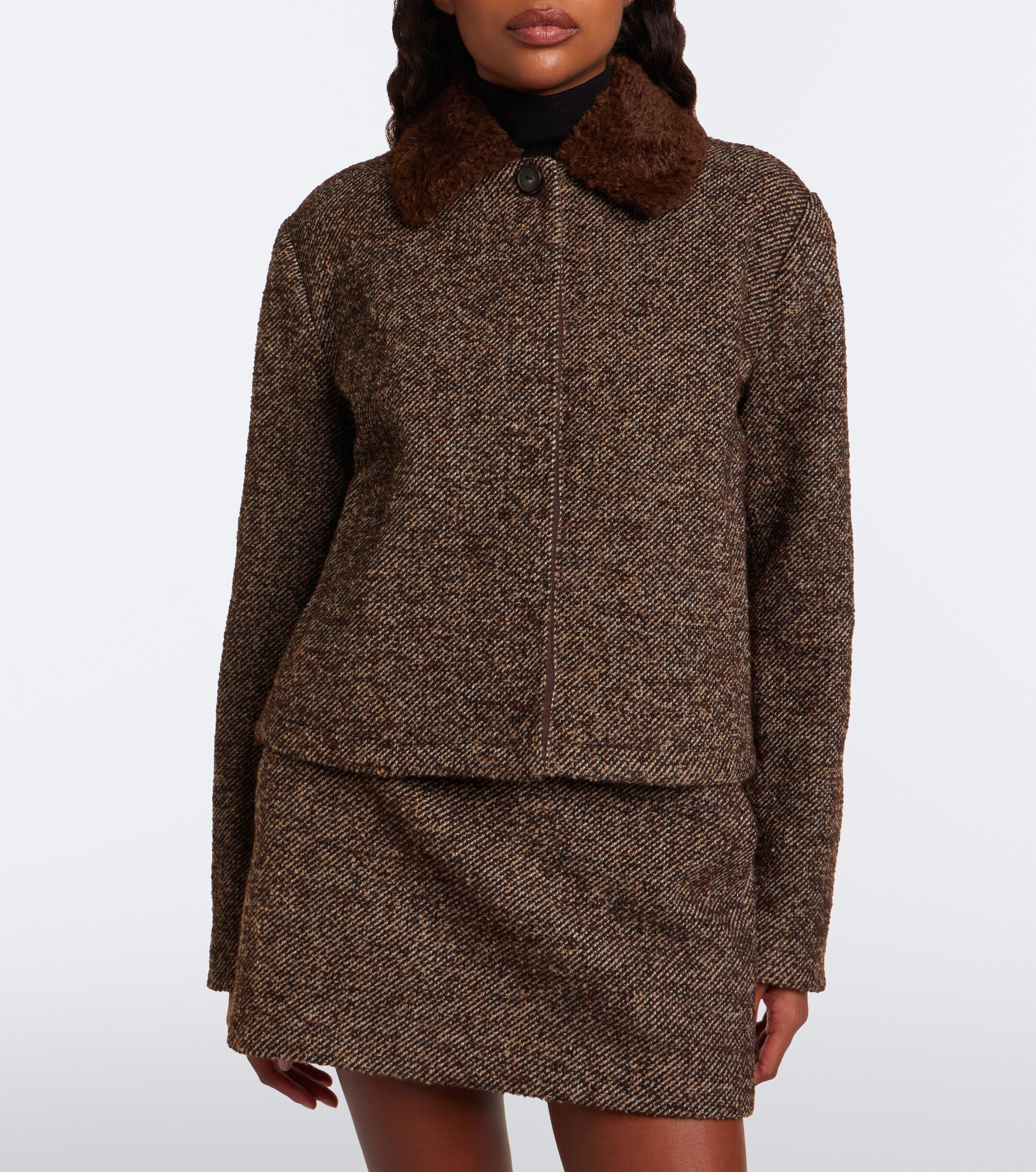 Vince Vince Teddy-trimmed tweed jacket