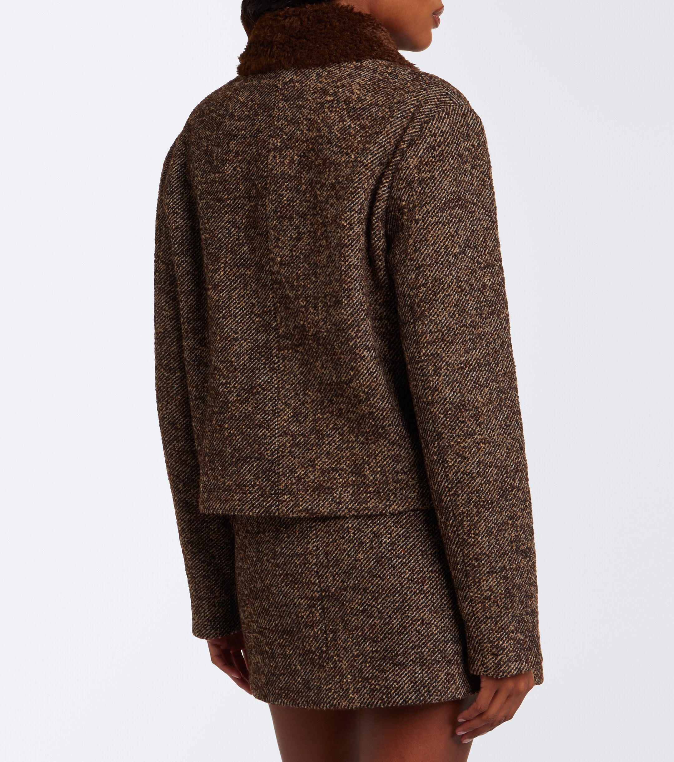 Vince Vince Teddy-trimmed tweed jacket