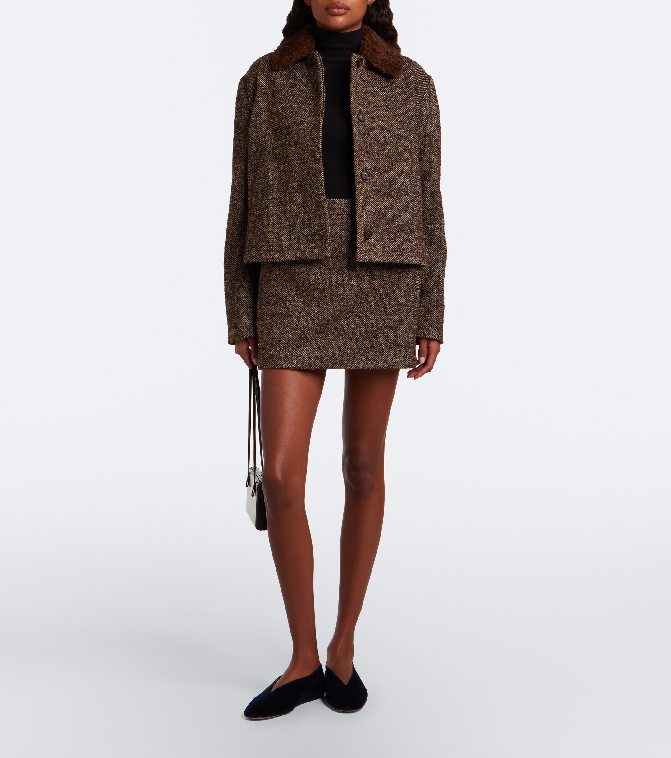 Vince Vince Teddy-trimmed tweed jacket