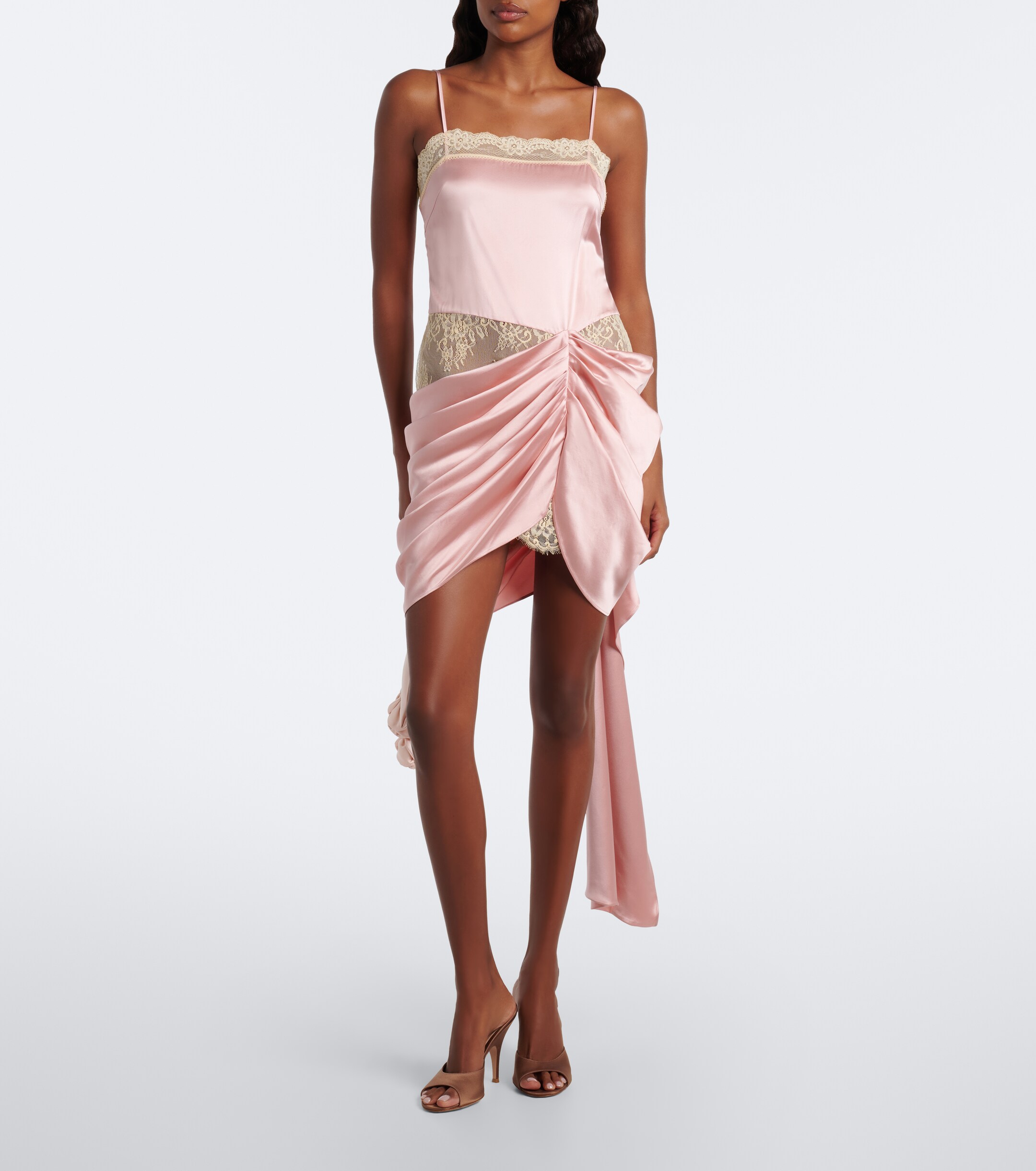 Xu Zhi Xu Zhi Draped lace-trimmed silk satin minidress
