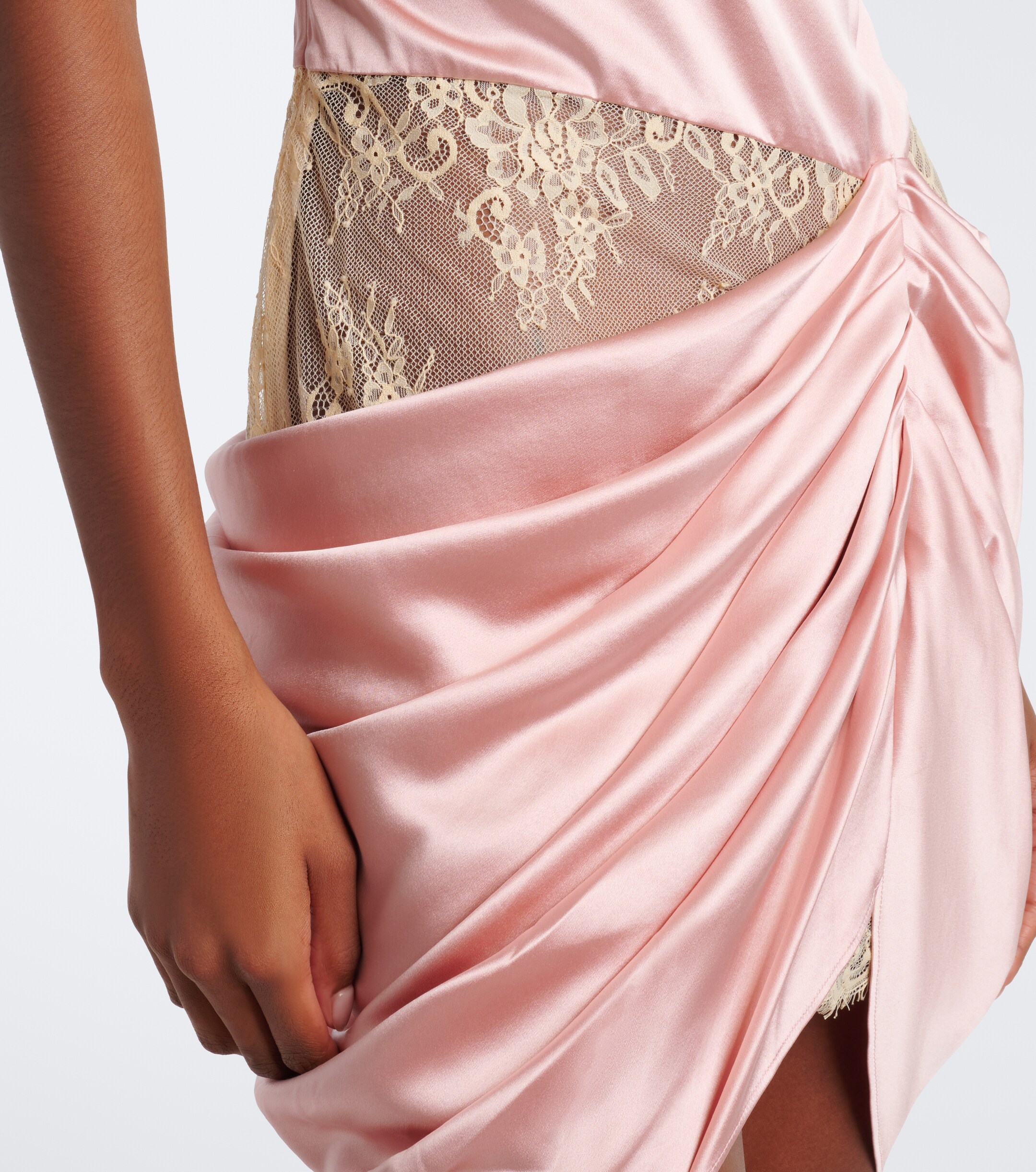 Xu Zhi Xu Zhi Draped lace-trimmed silk satin minidress