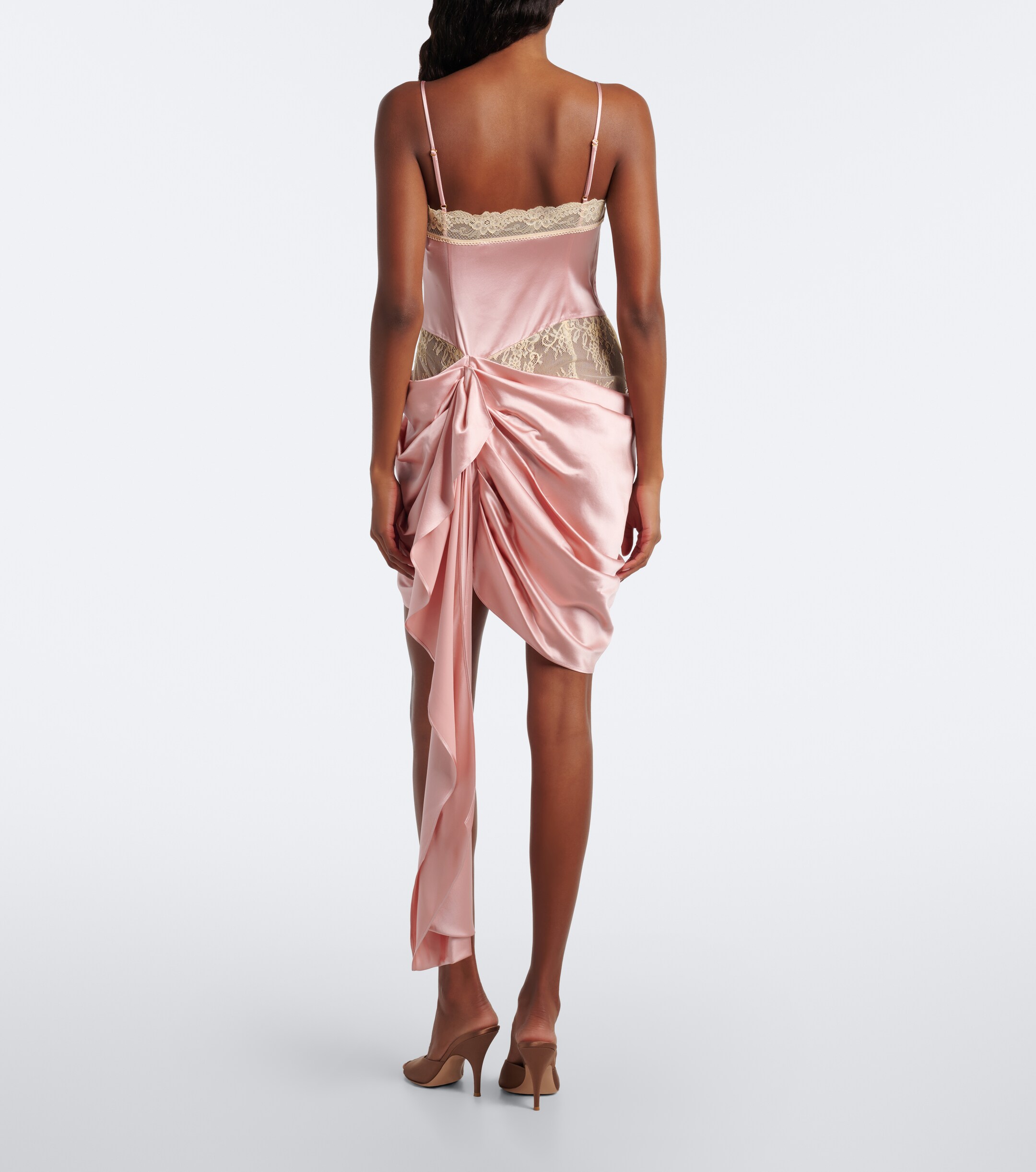 Xu Zhi Xu Zhi Draped lace-trimmed silk satin minidress