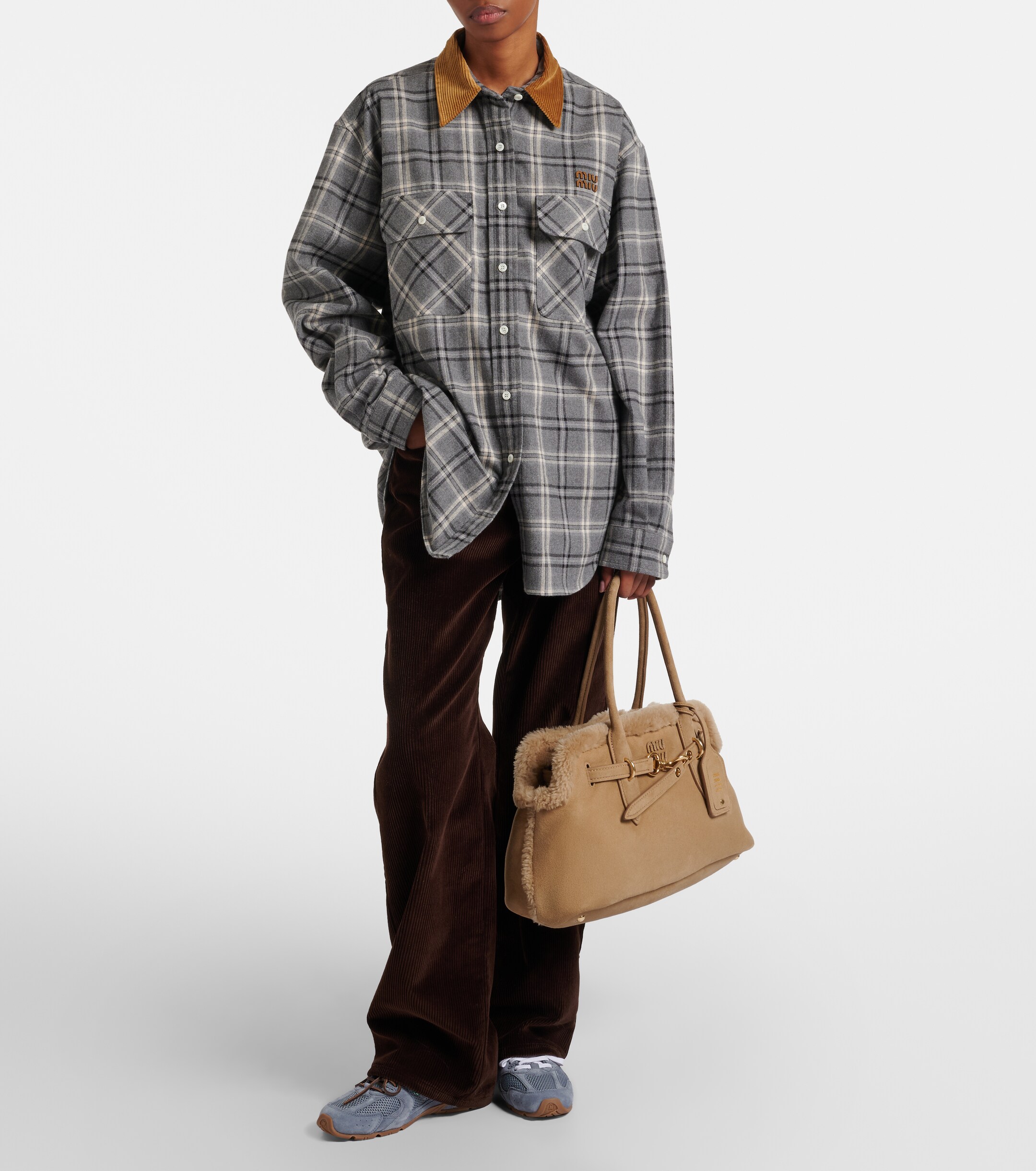 Miu Miu Adventure shearling-lined suede tote bag