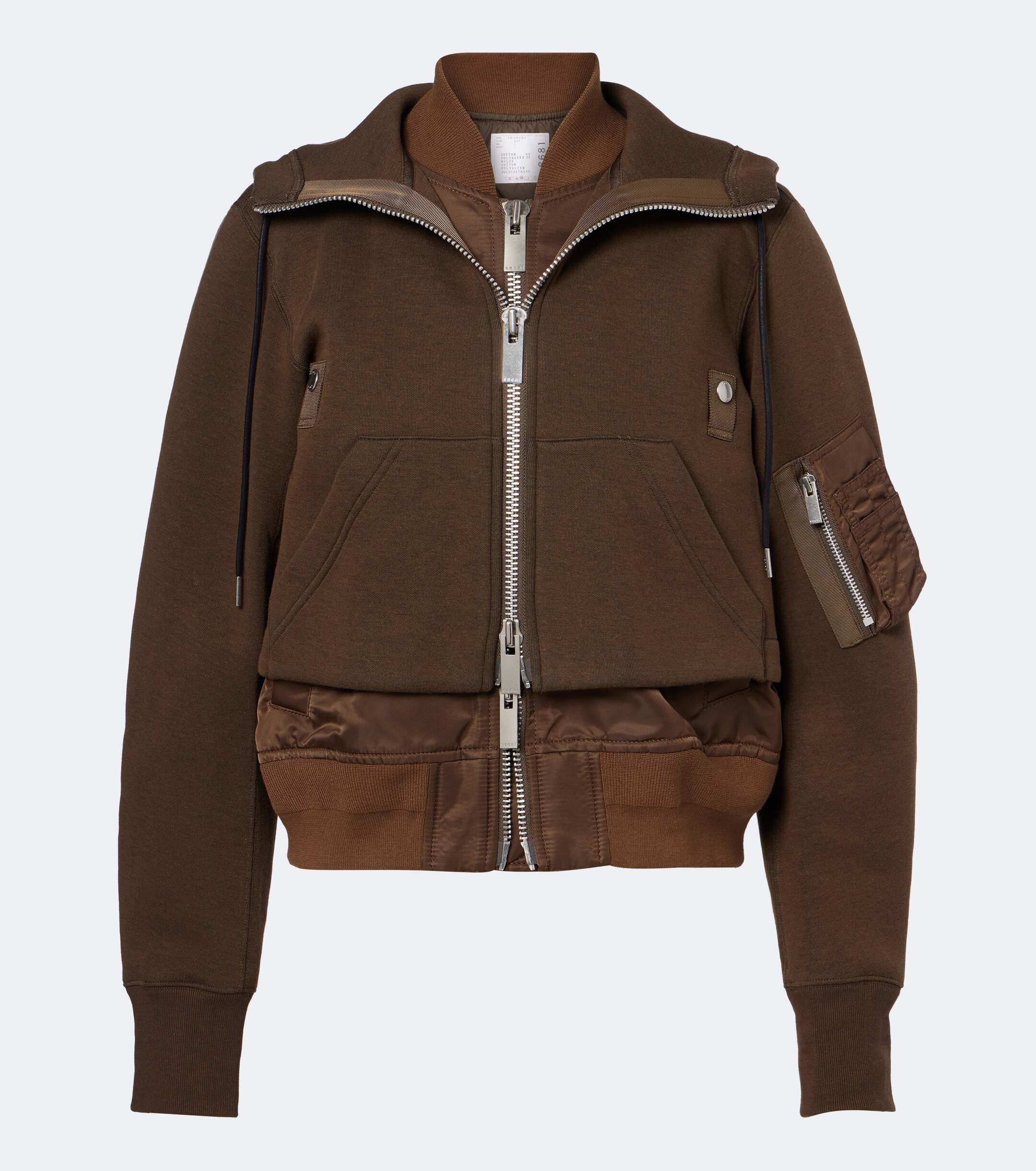 Sacai Sacai Layered cotton-blend zip-up hoodie
