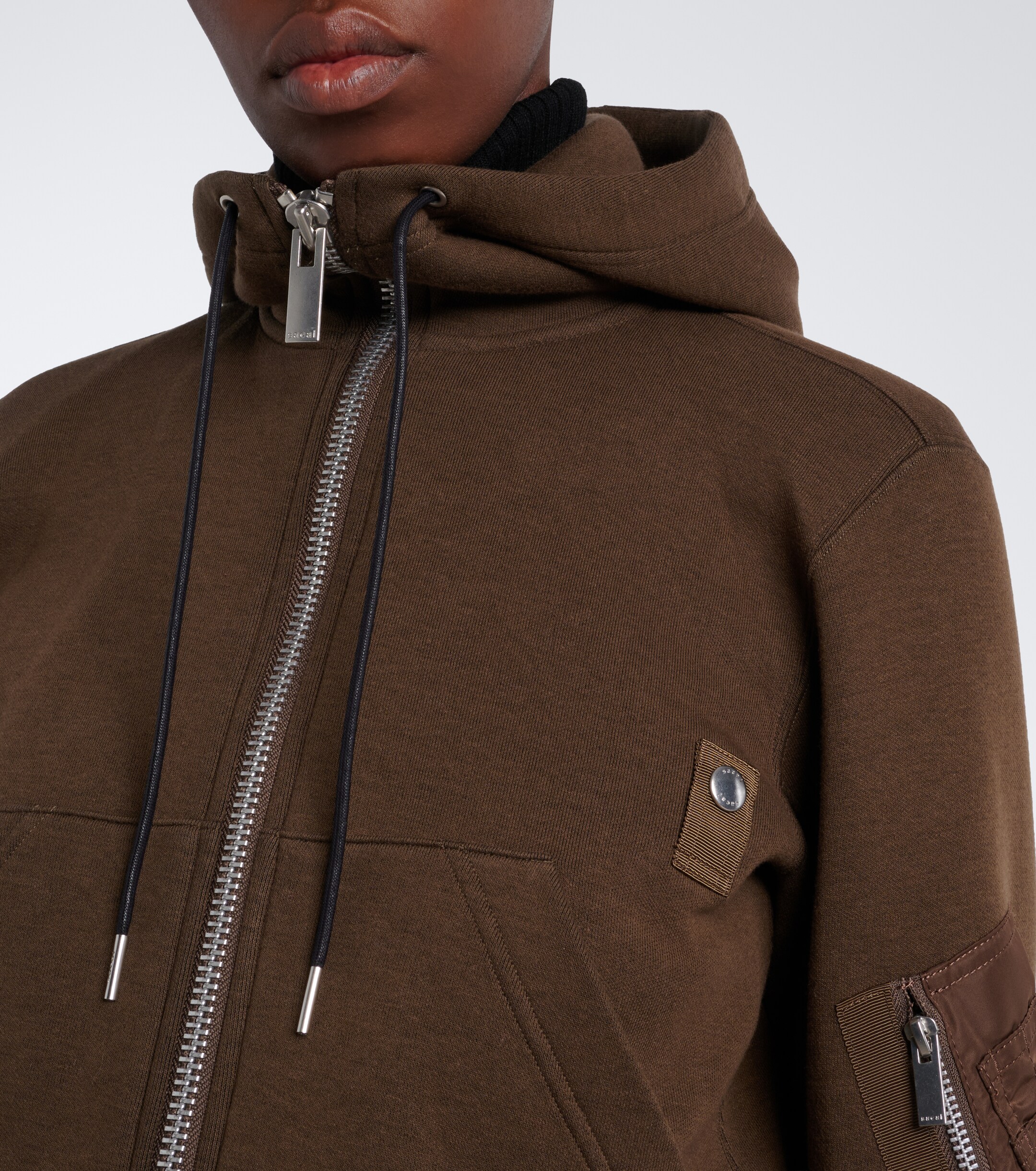 Sacai Sacai Layered cotton-blend zip-up hoodie