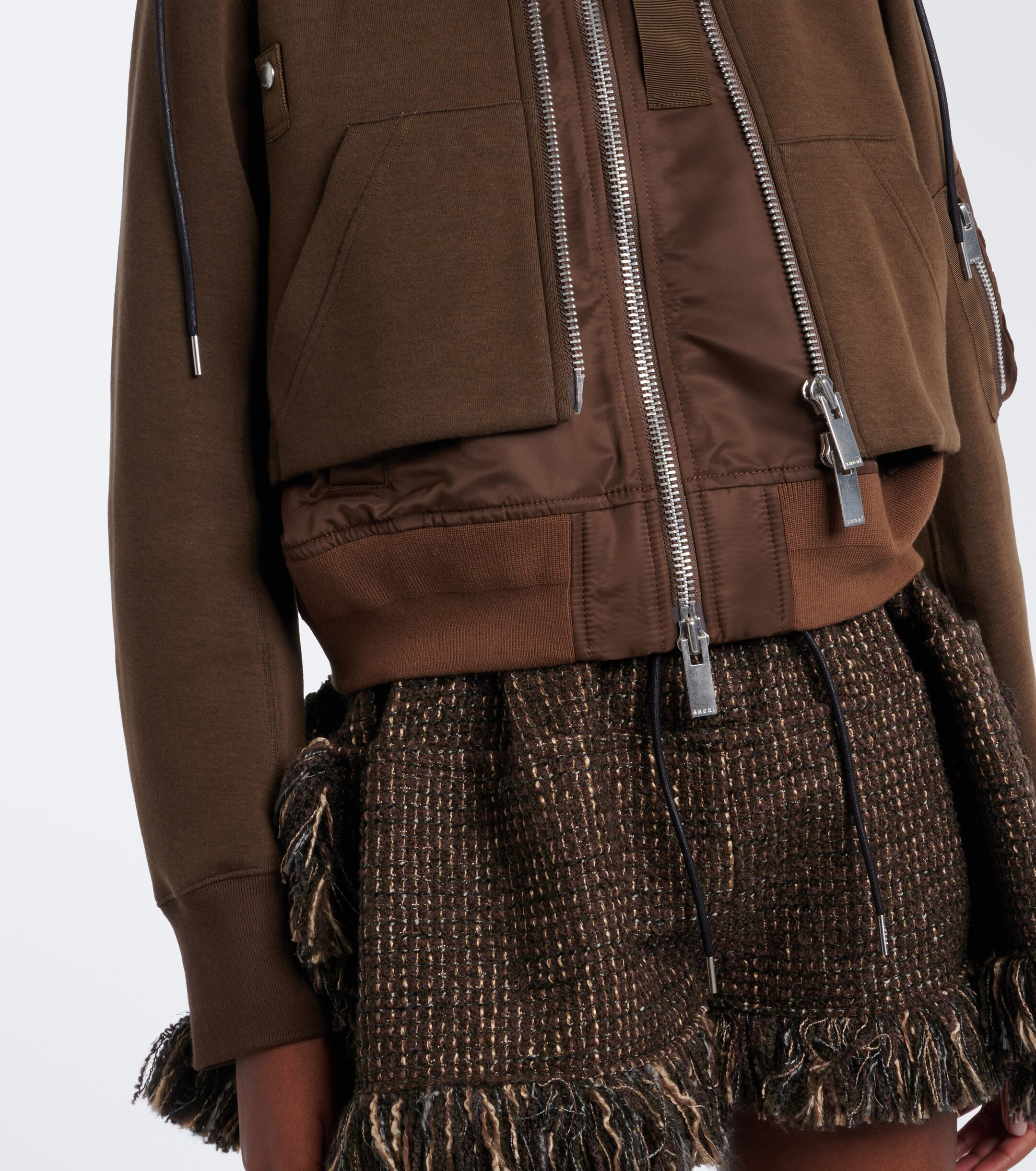 Sacai Sacai Layered cotton-blend zip-up hoodie
