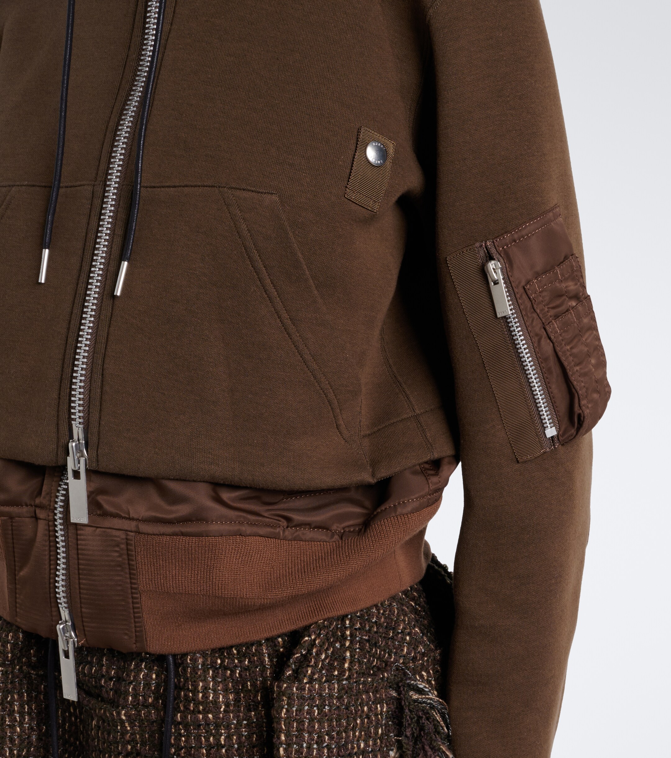 Sacai Sacai Layered cotton-blend zip-up hoodie