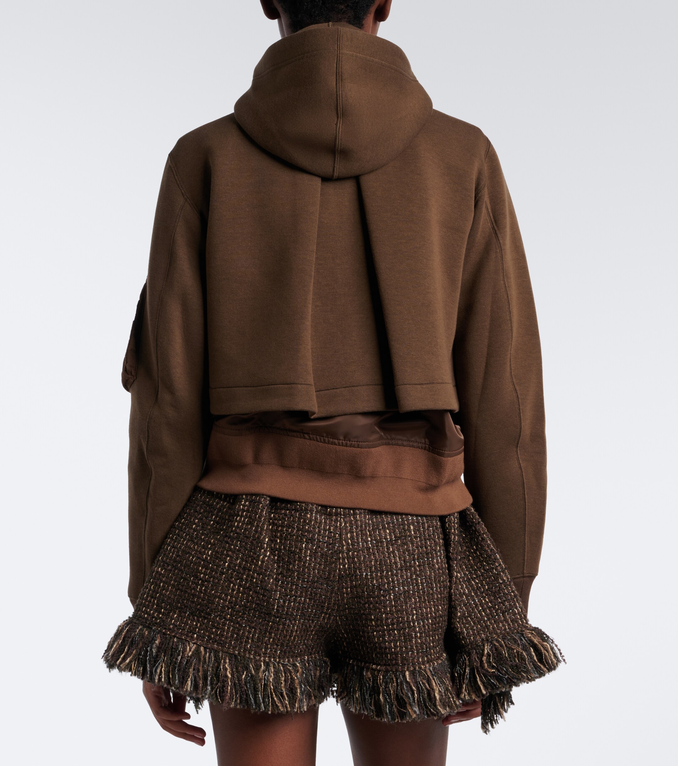 Sacai Sacai Layered cotton-blend zip-up hoodie