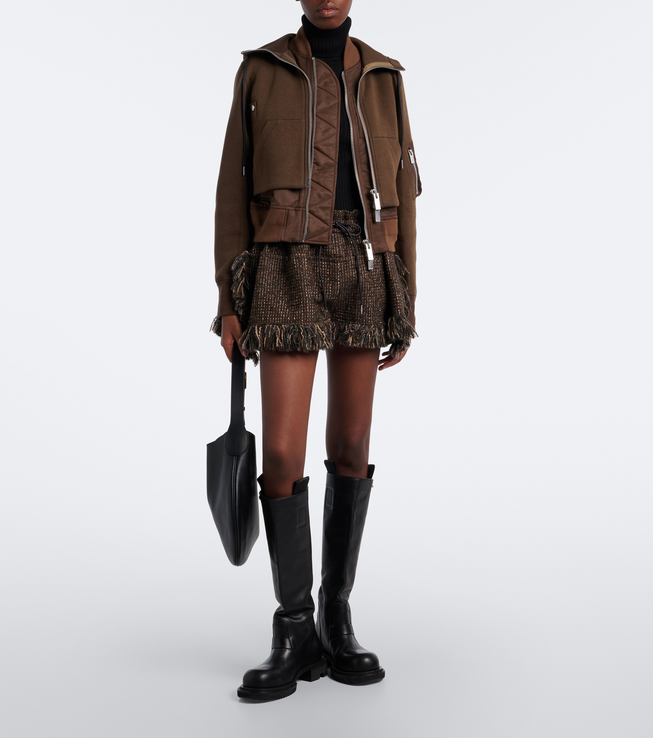 Sacai Sacai Layered cotton-blend zip-up hoodie