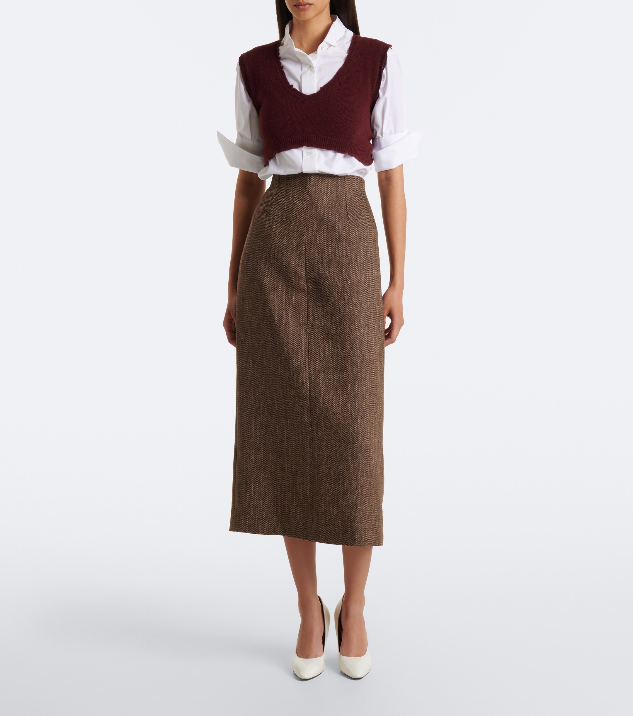 Maison Margiela Maison Margiela Herringbone virgin wool midi skirt
