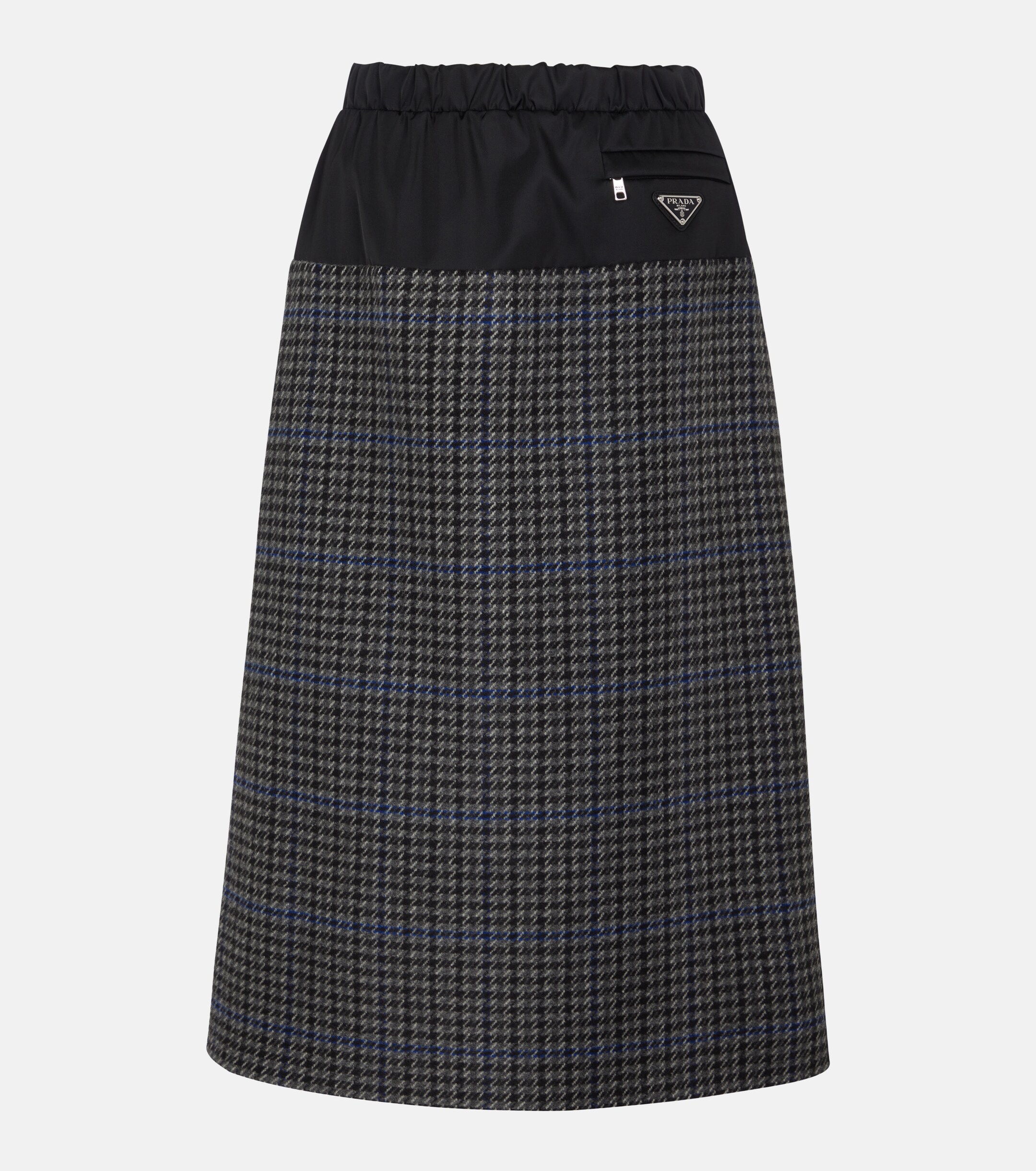 Prada Houndstooth wool and nylon midi skirt thumbnail