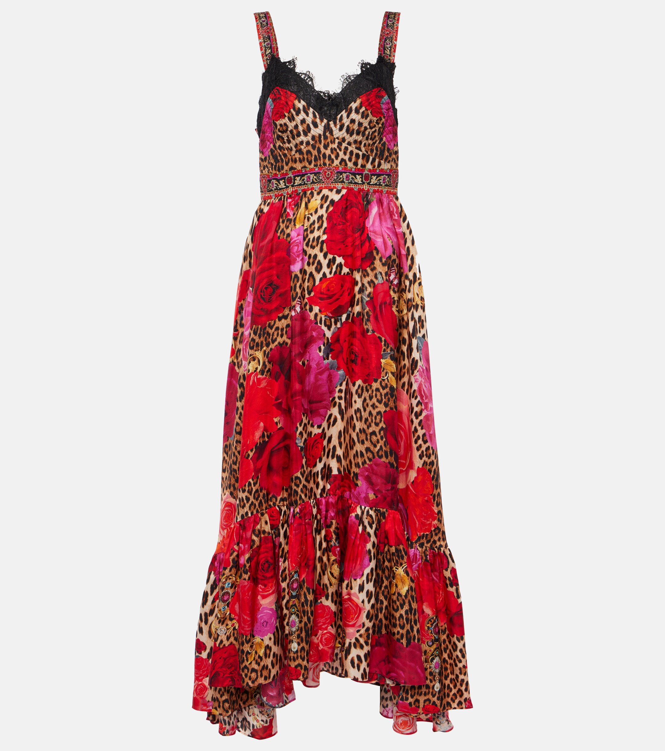 Camilla Leopard-print floral silk midi dress thumbnail