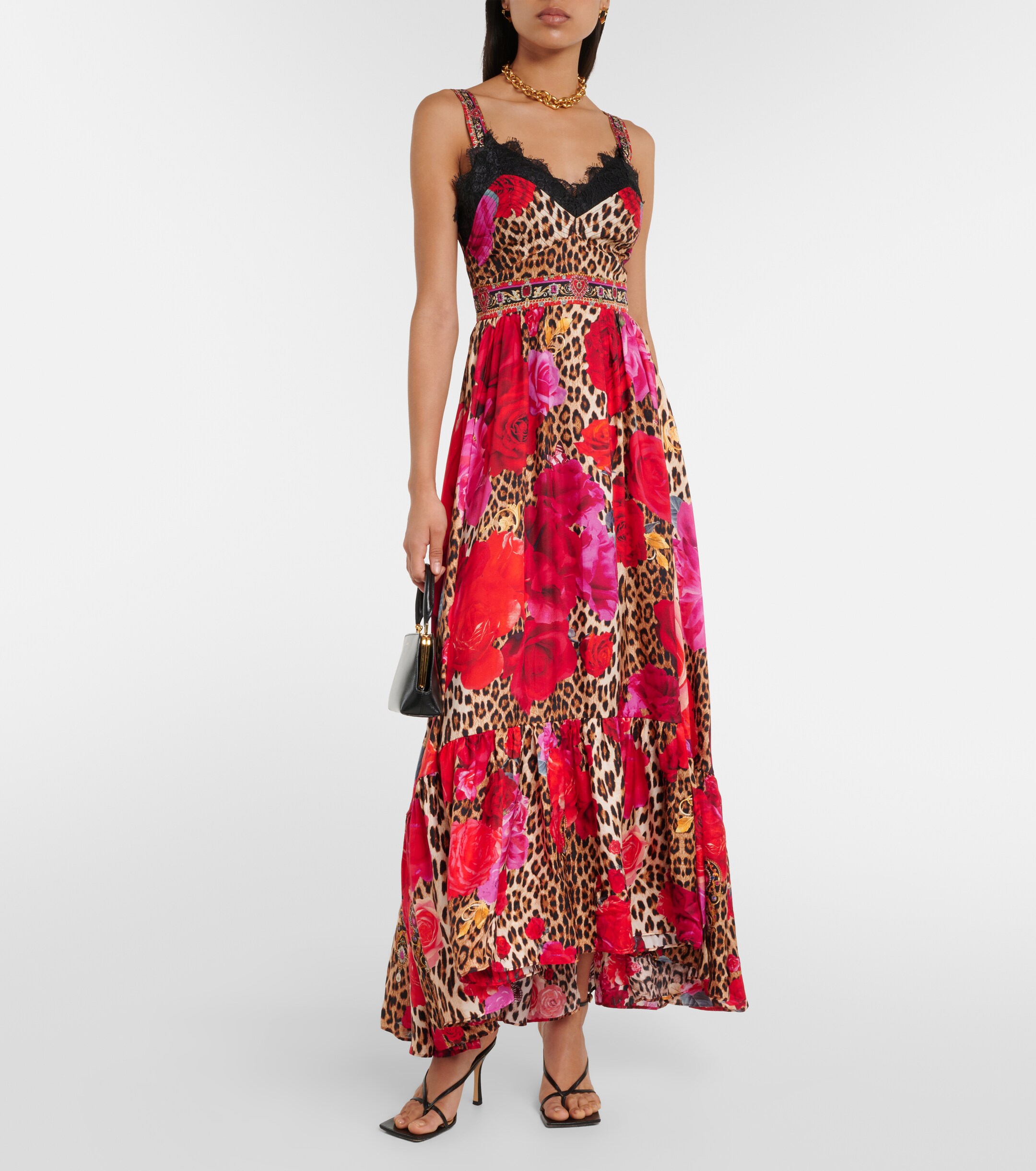 Camilla Leopard-print floral silk midi dress