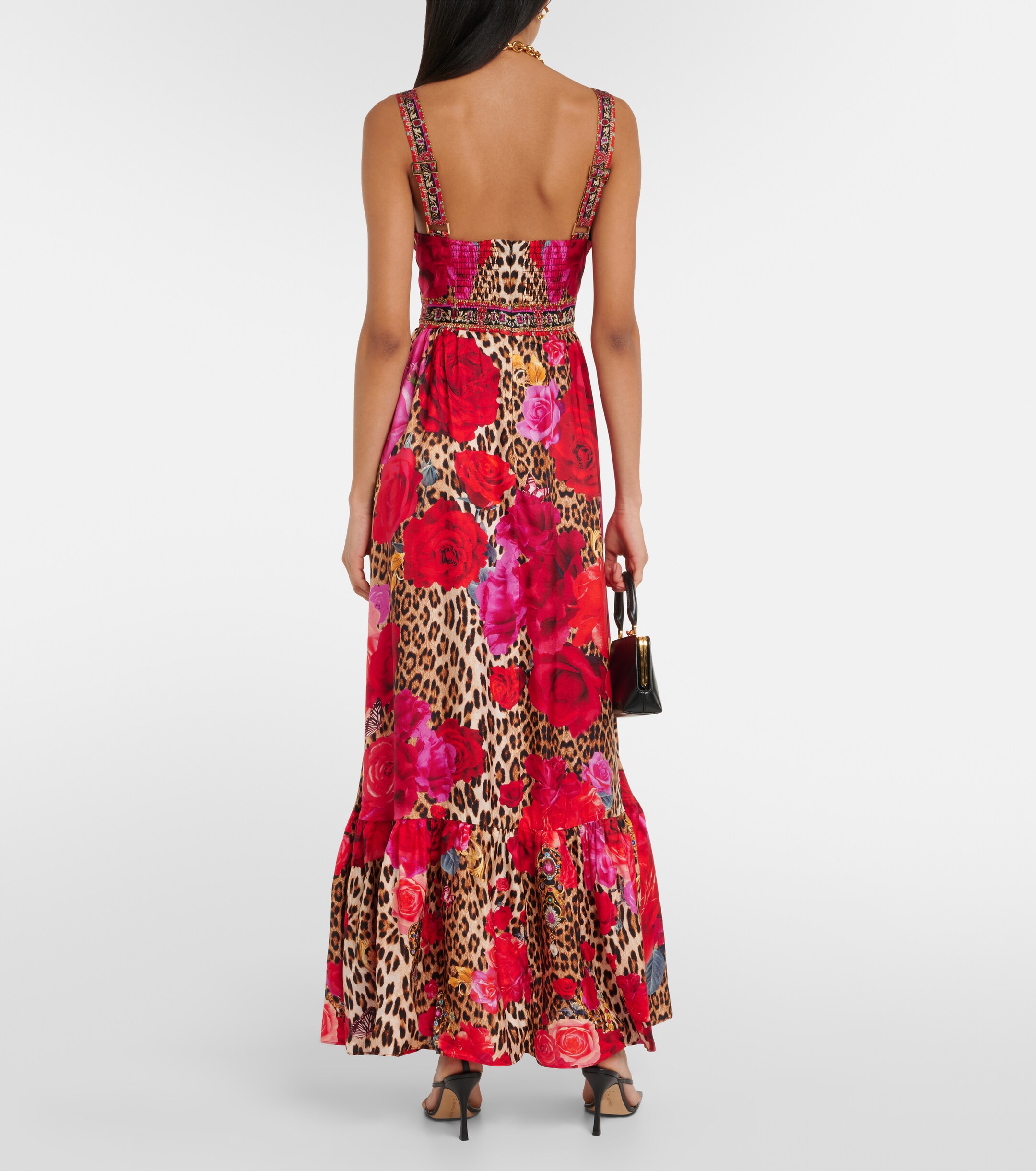 Camilla Leopard-print floral silk midi dress thumbnail