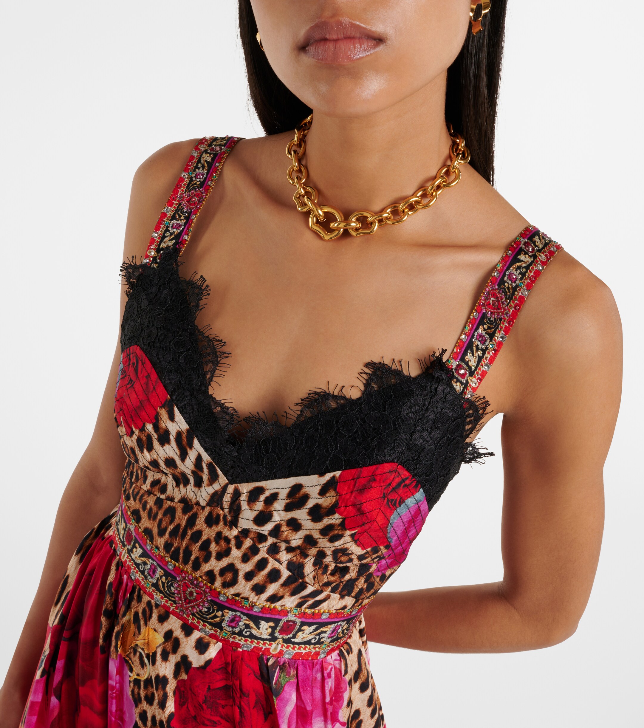 Camilla Leopard-print floral silk midi dress thumbnail