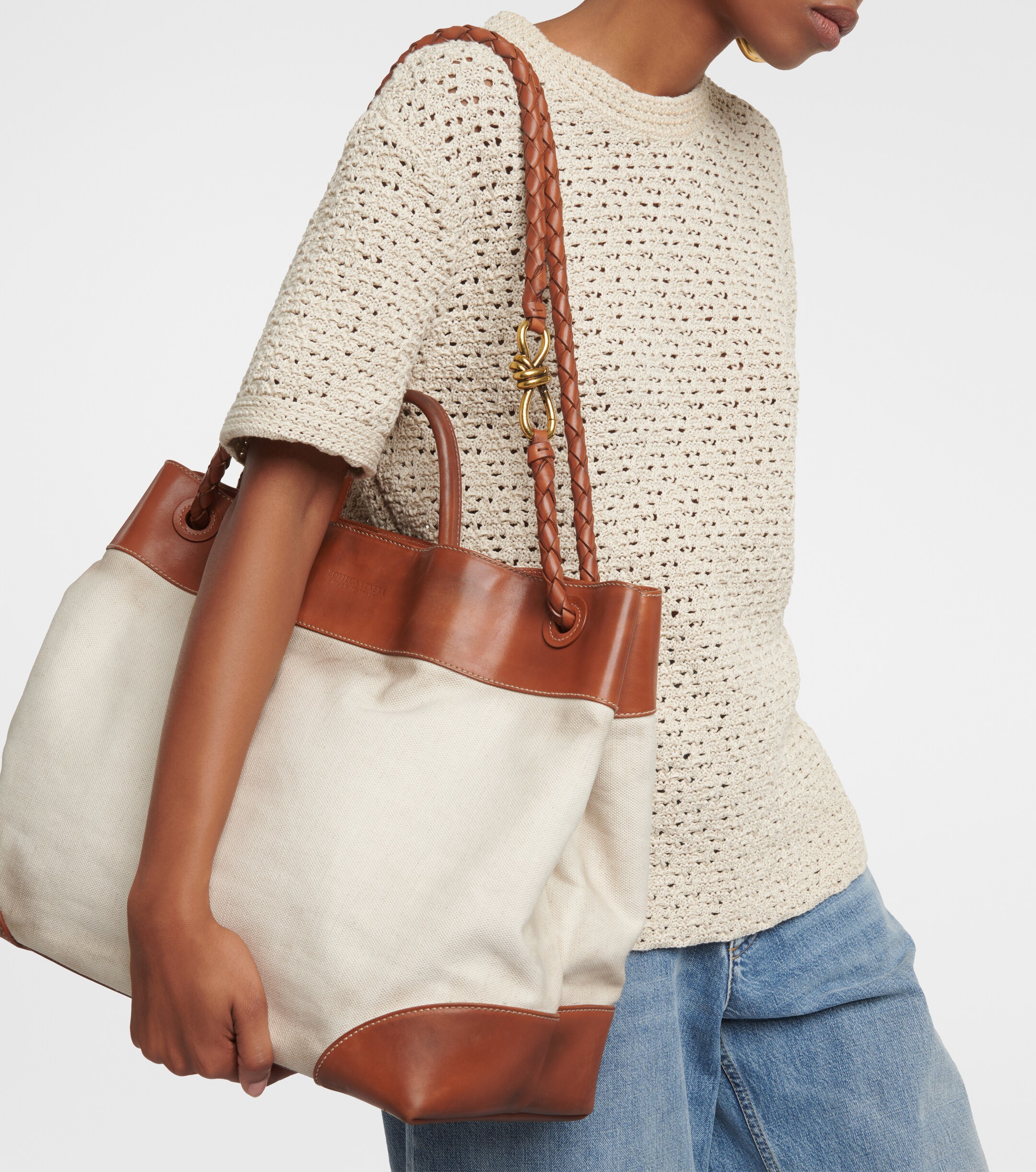 Bottega Veneta Andiamo Large leather-trimmed canvas tote bag