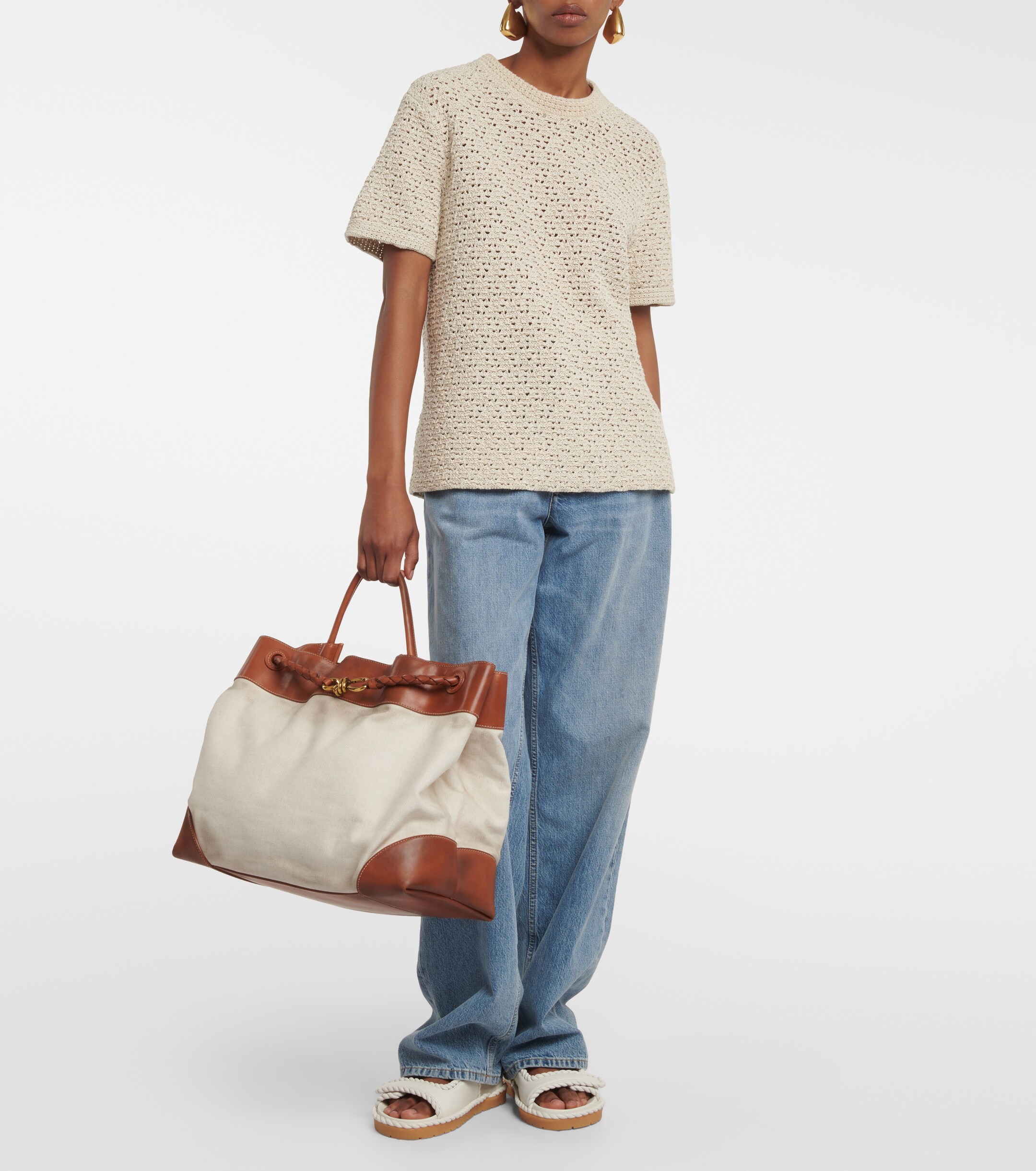 Bottega Veneta Andiamo Large leather-trimmed canvas tote bag