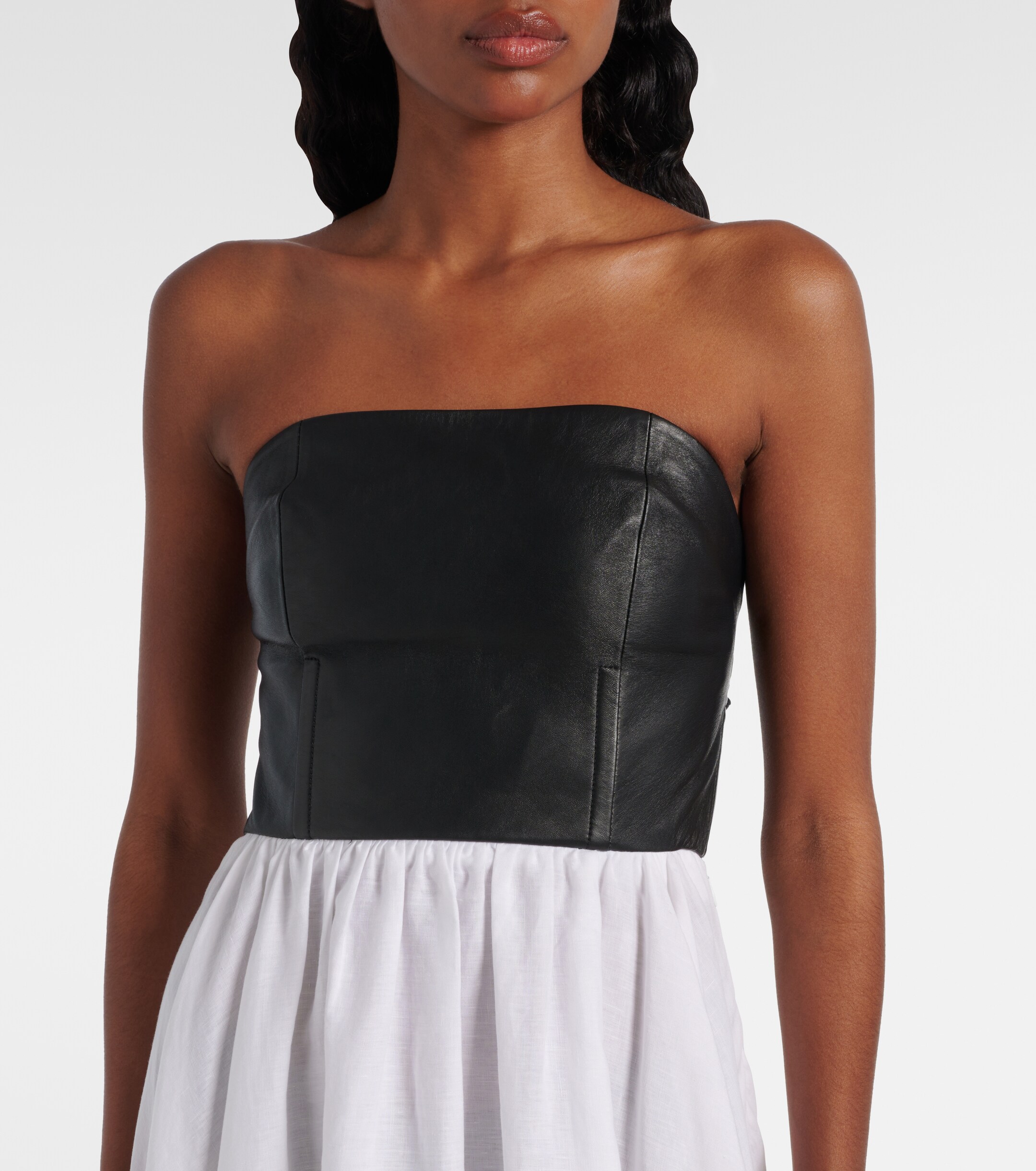 long brown leather dress Cognac Shirred Faux Leather Strapless Midi Dress main image 0
