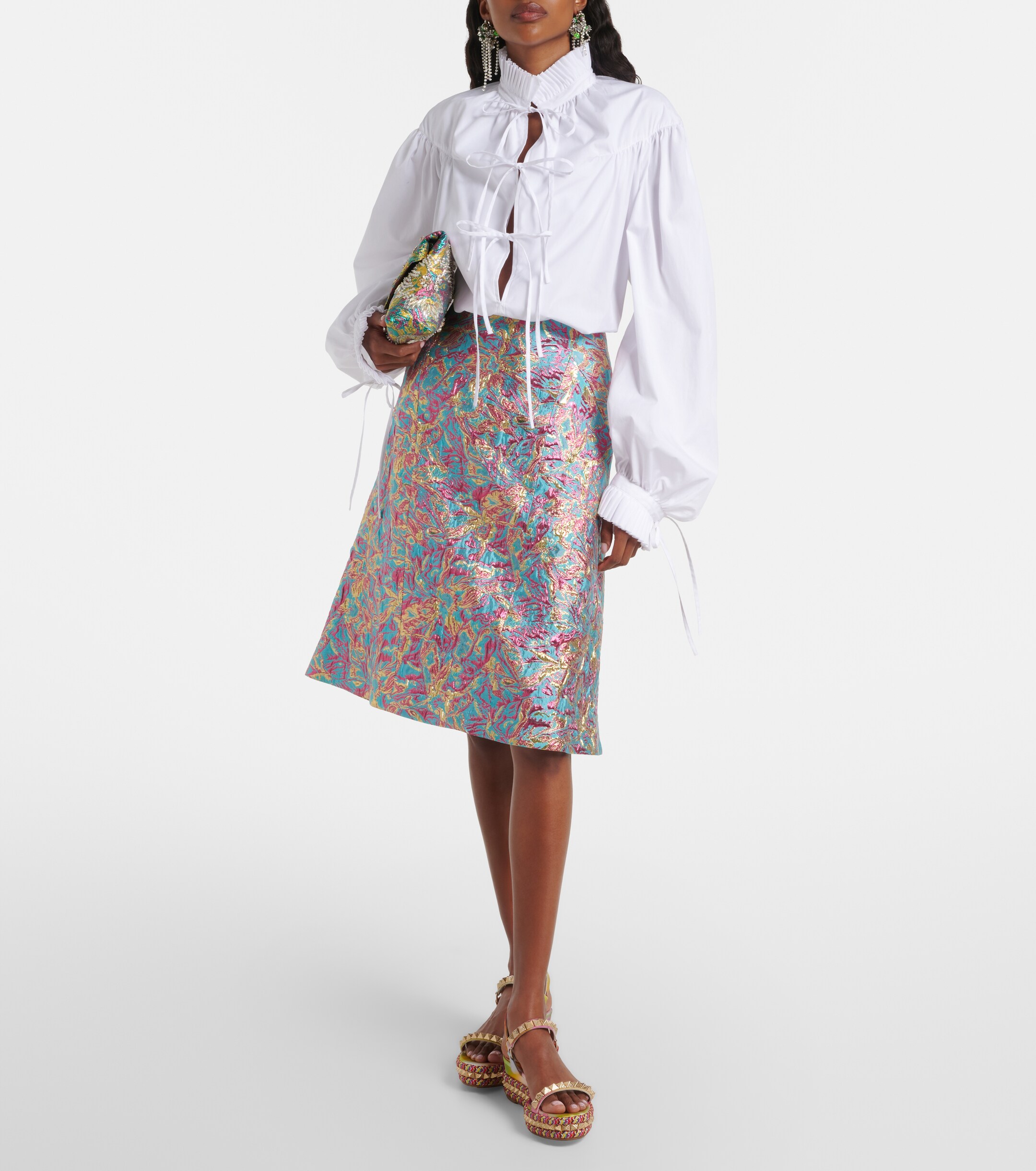 CHRISTIAN LOUBOUTIN Christian Louboutin Pyraclou floral studded espadrille wedges
