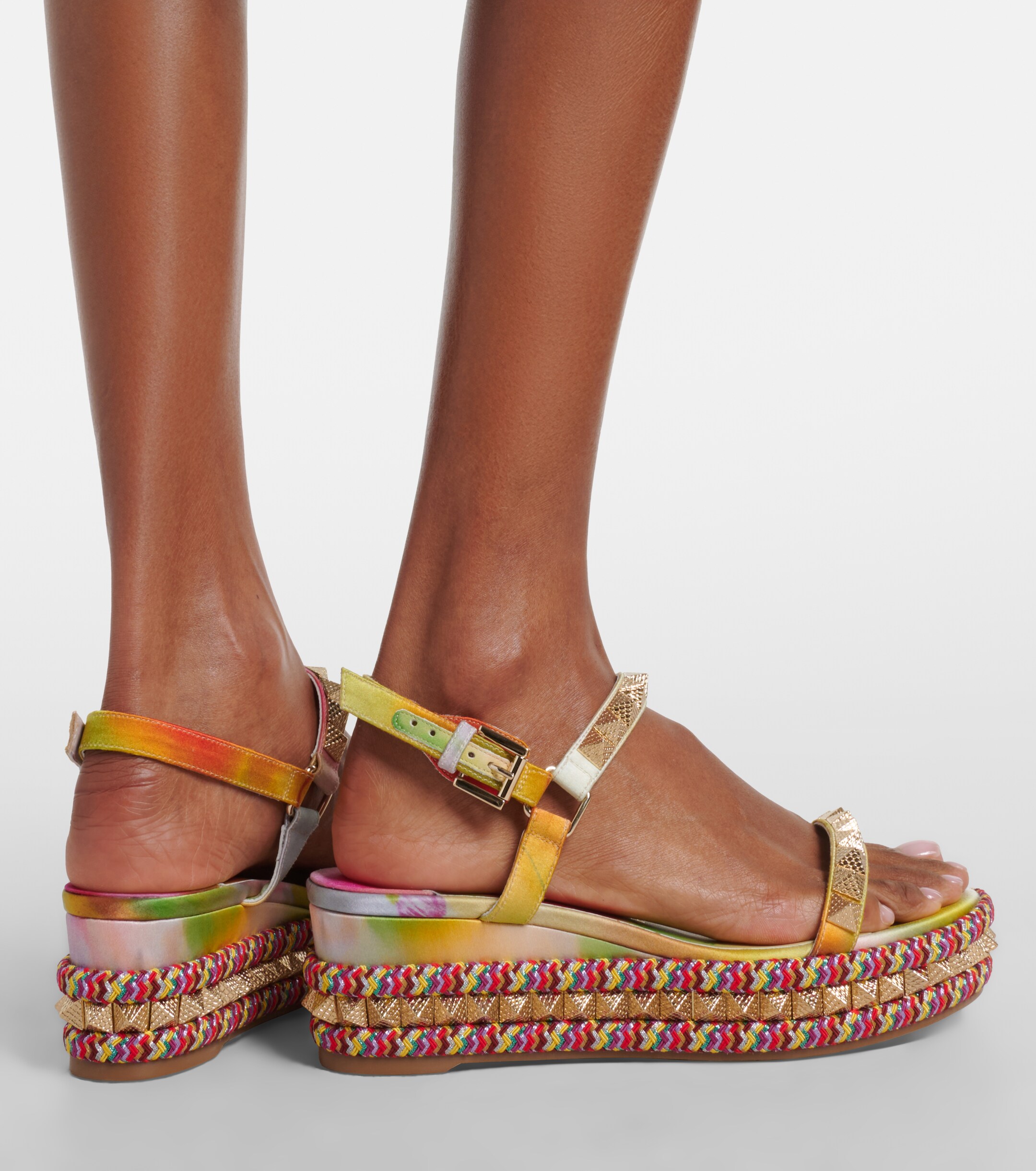 CHRISTIAN LOUBOUTIN Christian Louboutin Pyraclou floral studded espadrille wedges