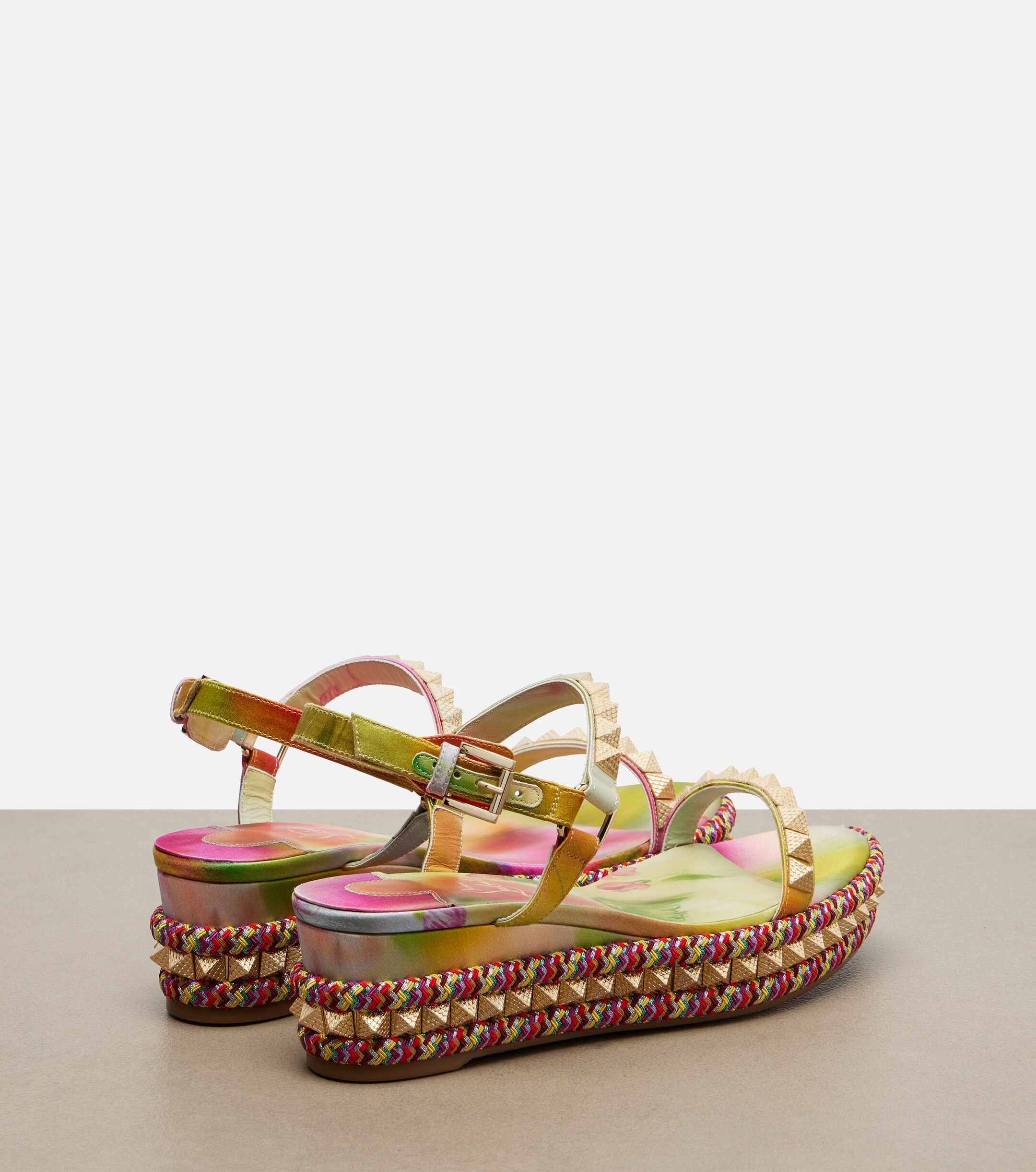CHRISTIAN LOUBOUTIN Christian Louboutin Pyraclou floral studded espadrille wedges