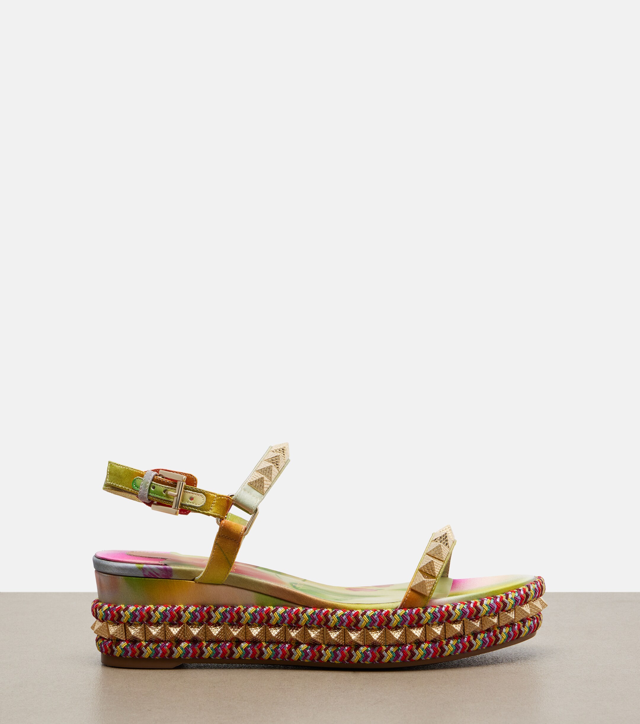 CHRISTIAN LOUBOUTIN Christian Louboutin Pyraclou floral studded espadrille wedges