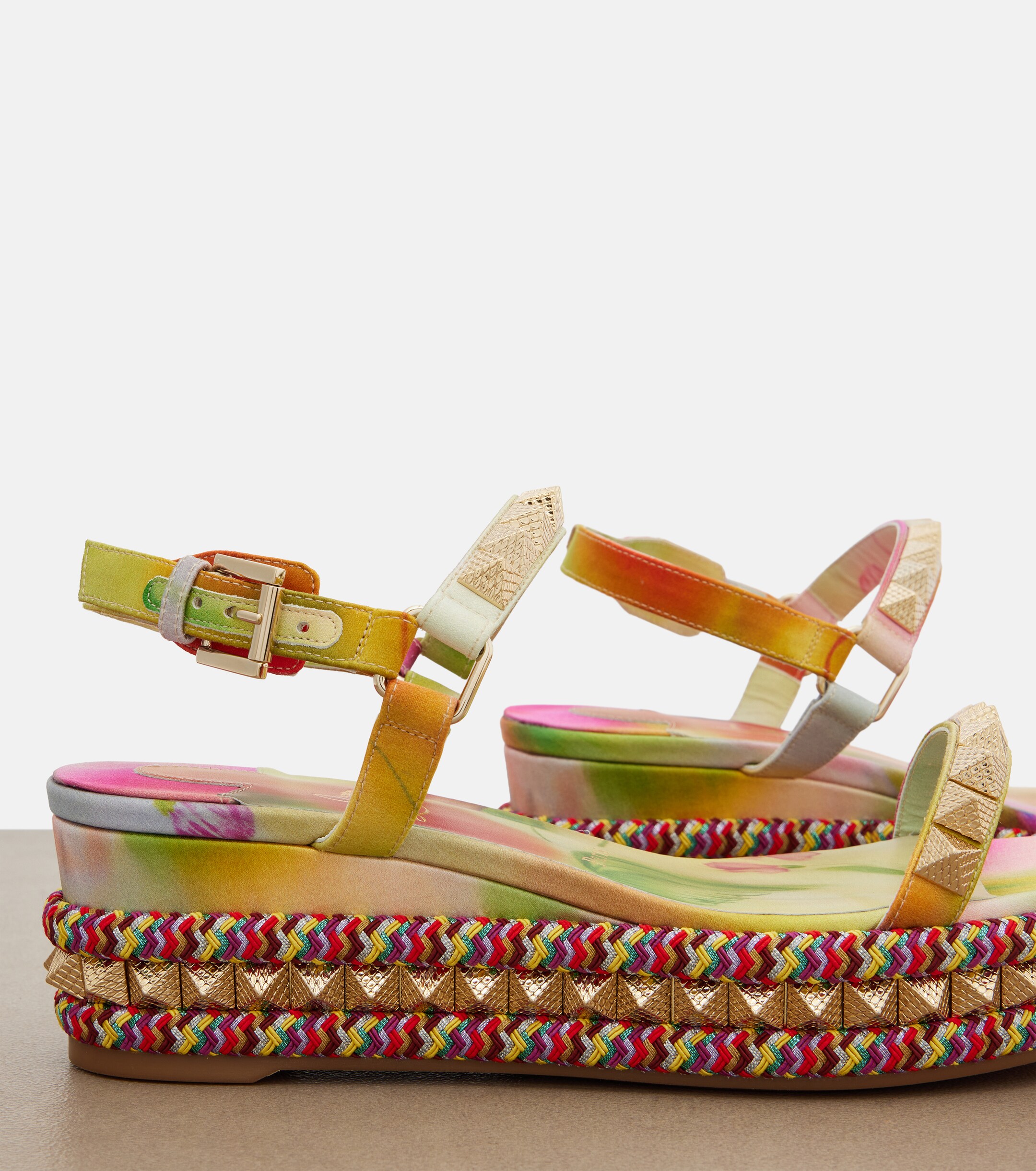 CHRISTIAN LOUBOUTIN Christian Louboutin Pyraclou floral studded espadrille wedges