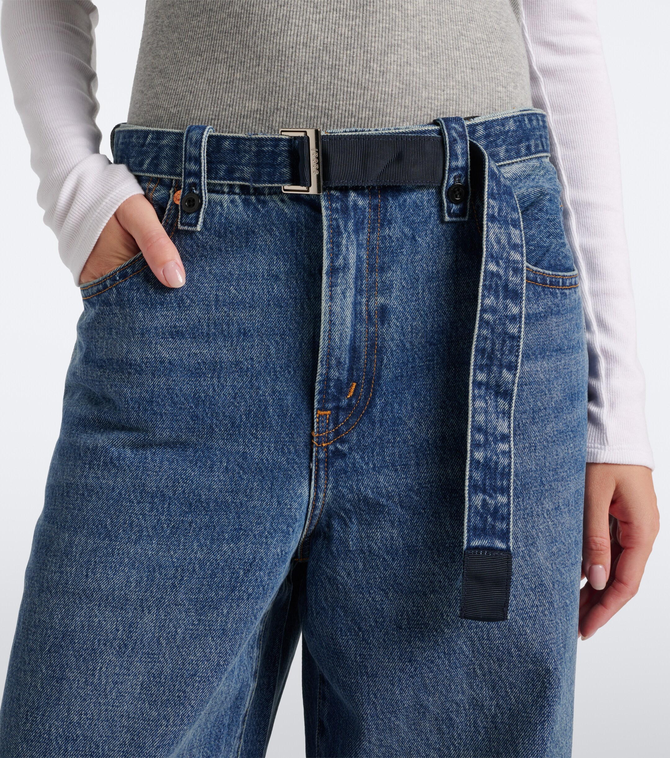 Sacai Sacai Belted wide-leg jeans