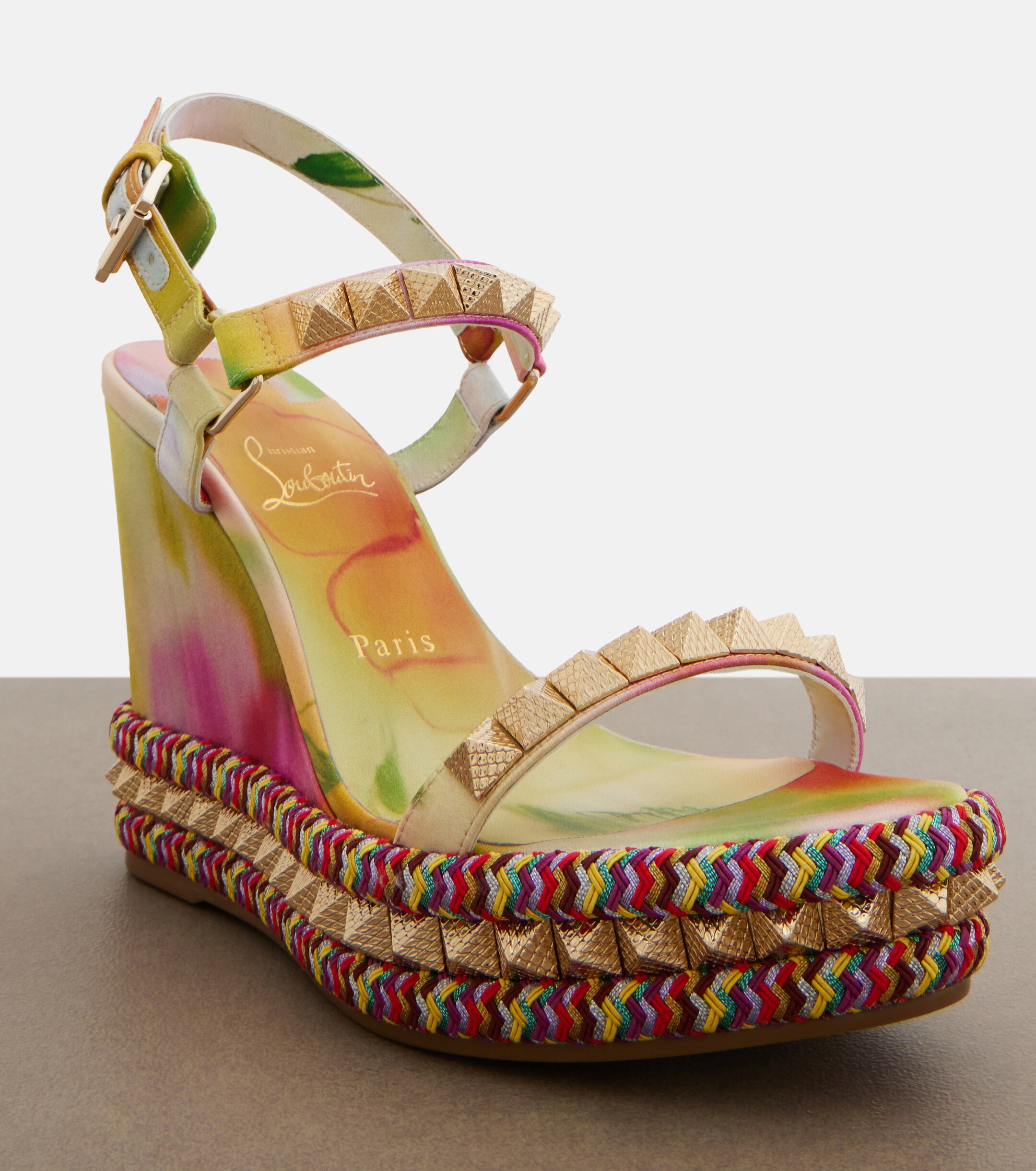 CHRISTIAN LOUBOUTIN Christian Louboutin Pyra Clou embellished espadrille wedges