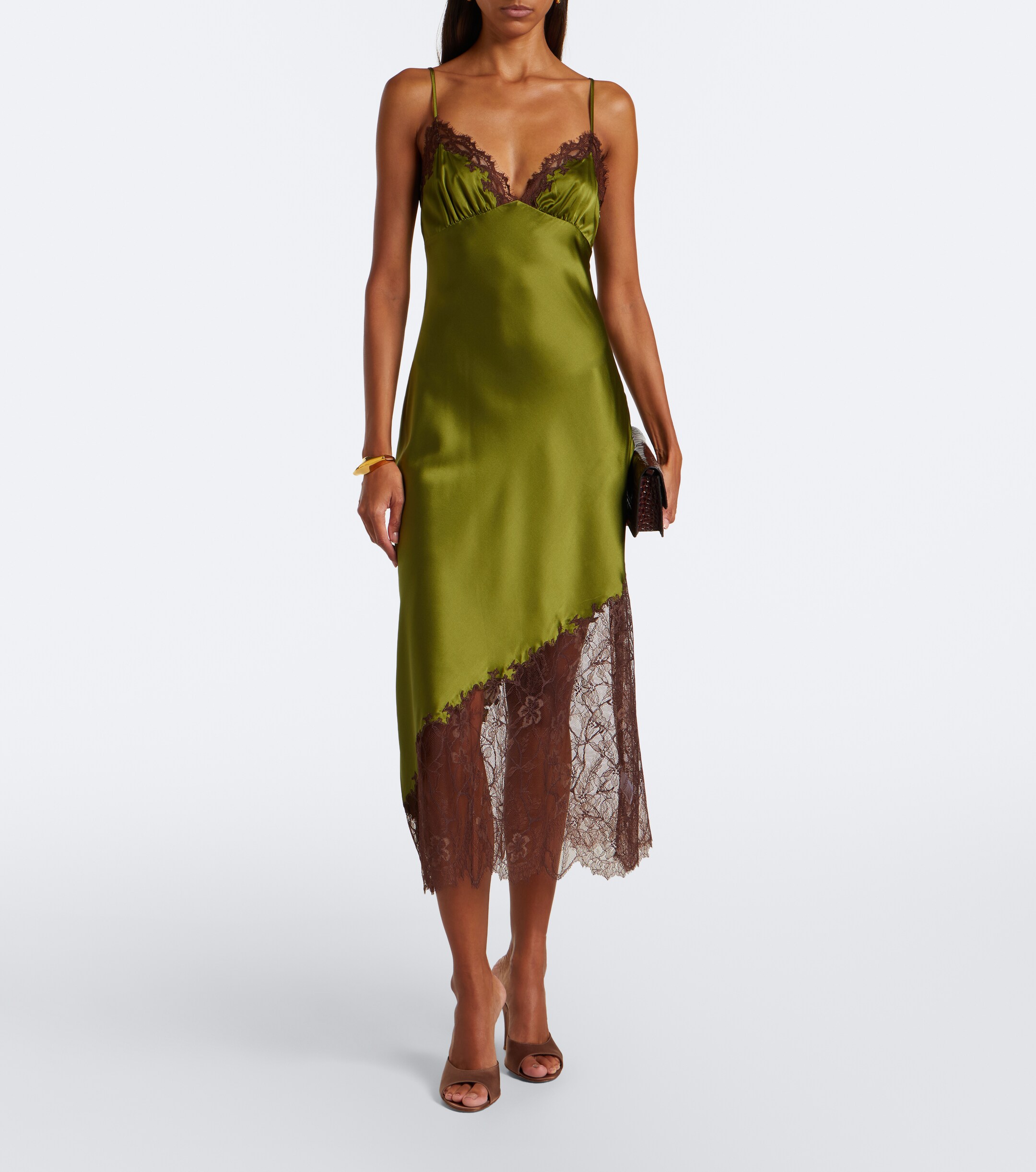Staud Staud Lara lace-trimmed silk-blend satin slip dress