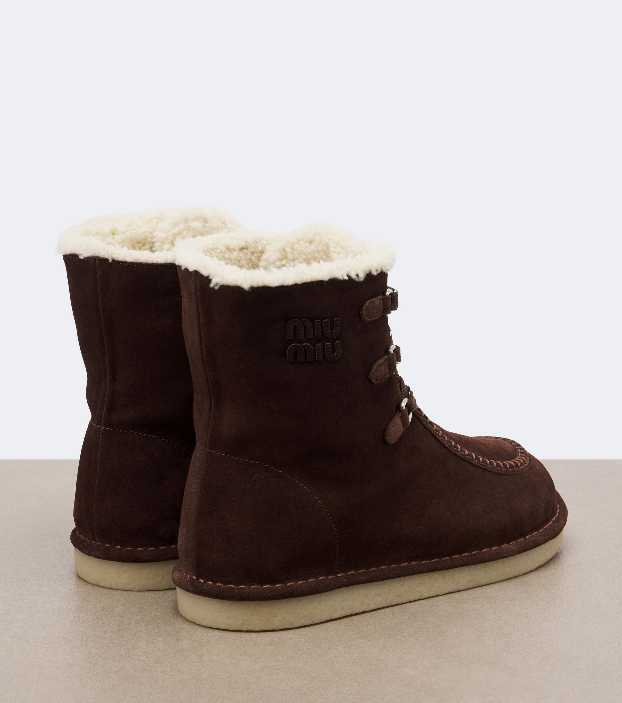 Miu Miu Miu Miu Shearling-lined suede lace-up boots
