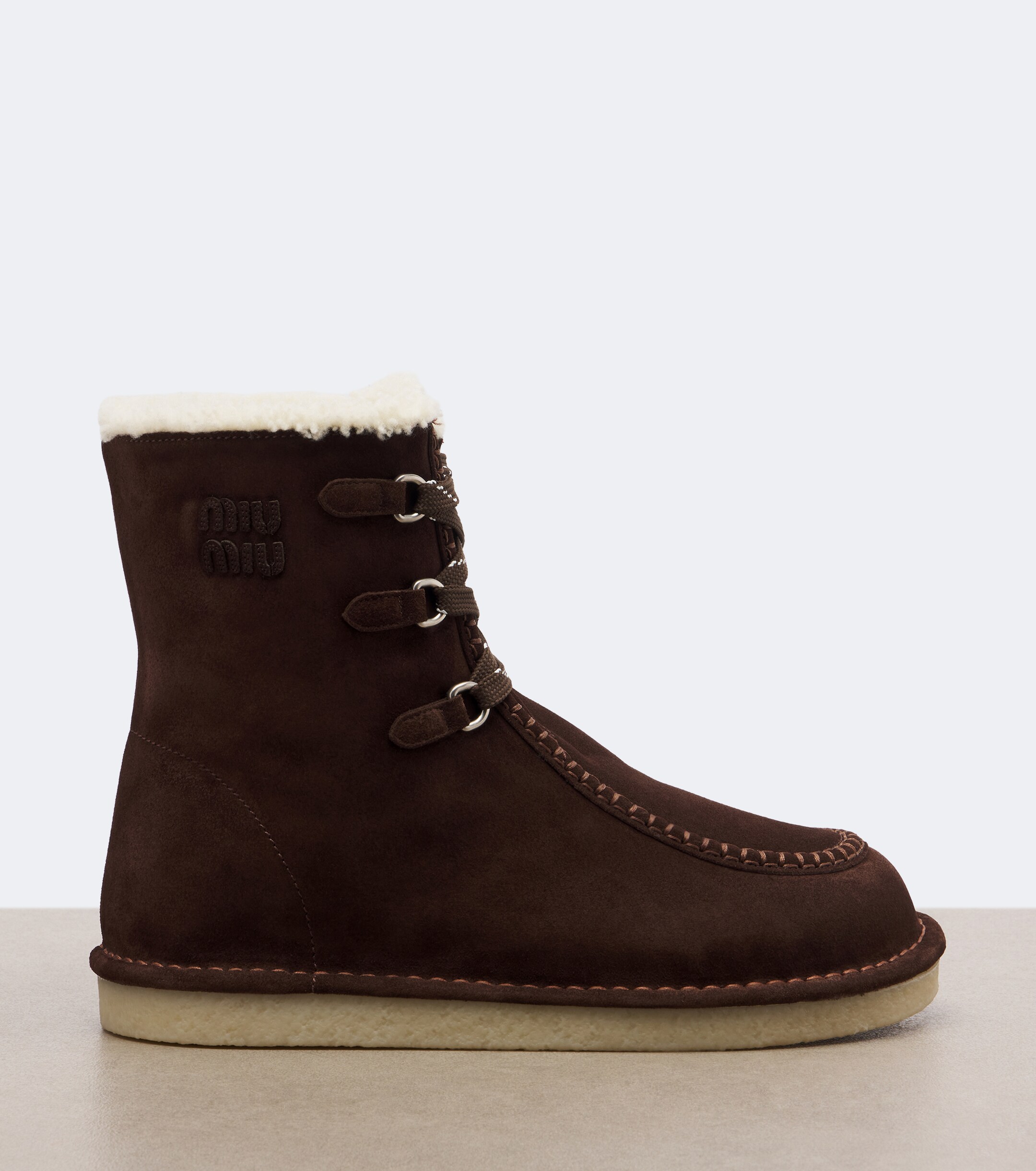 Miu Miu Miu Miu Shearling-lined suede lace-up boots