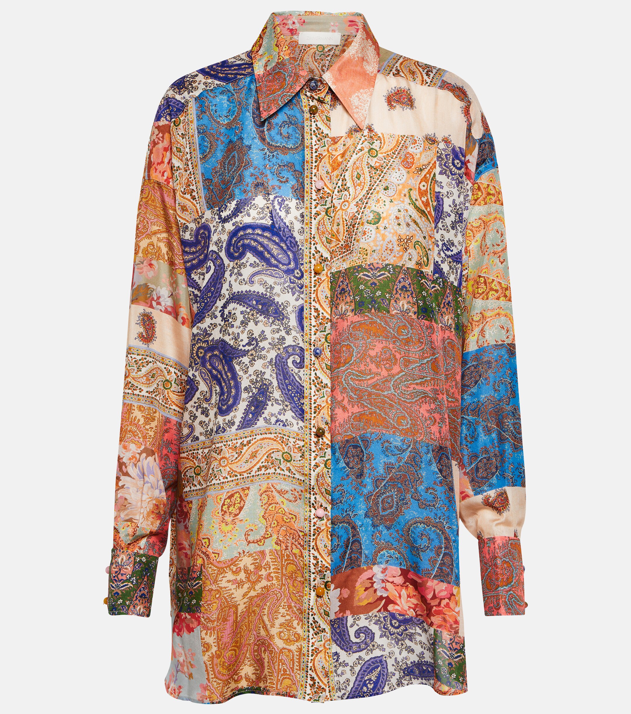 Zimmermann Devi oversized patchwork silk shirt