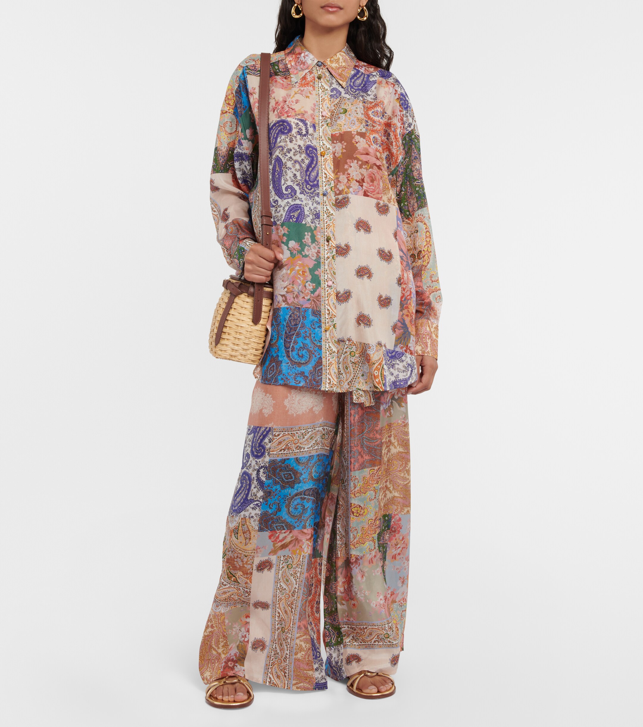 Zimmermann Devi oversized patchwork silk shirt