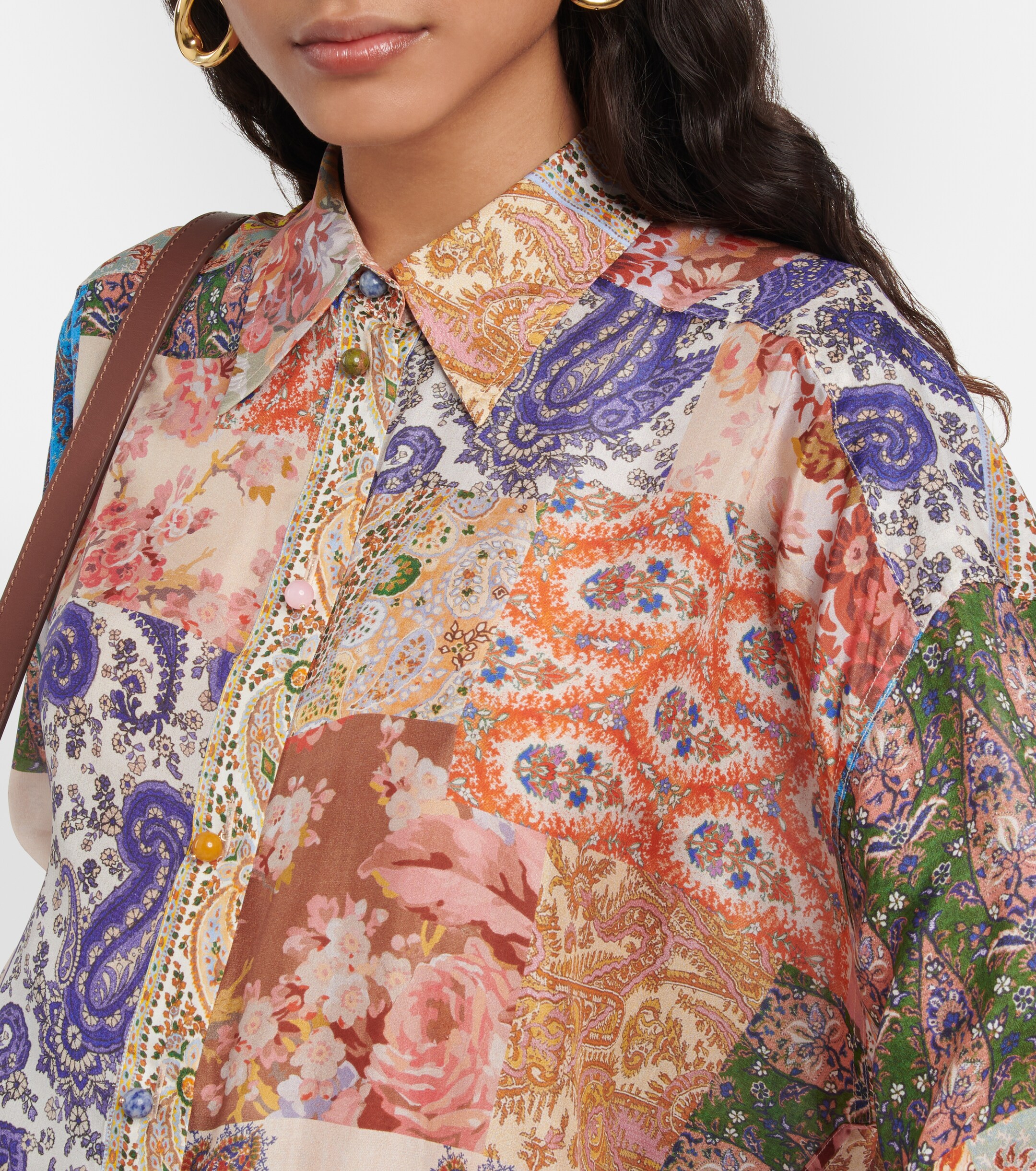 Zimmermann Devi oversized patchwork silk shirt