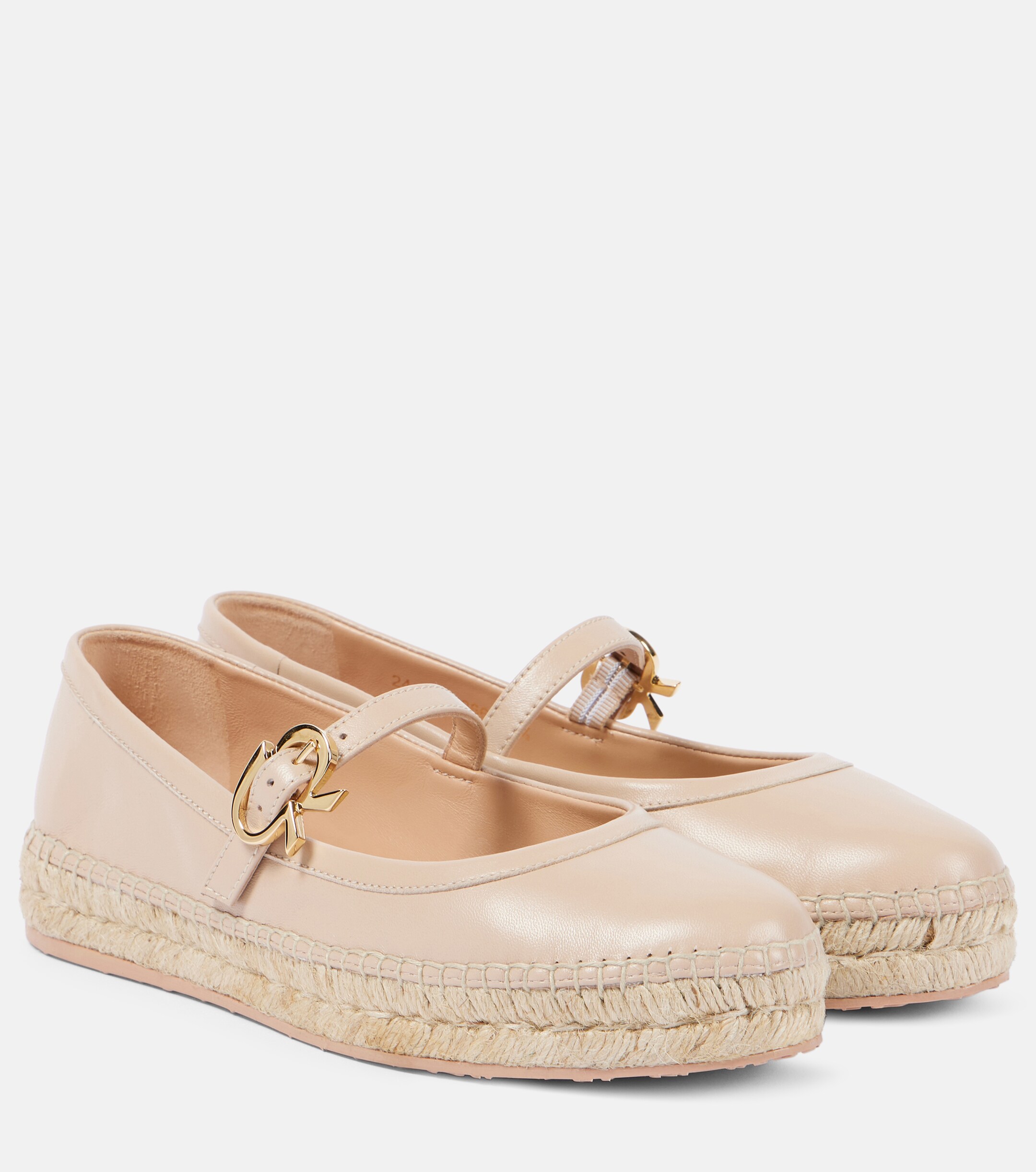 GIANVITO ROSSI Leather and raffia espadrilles
