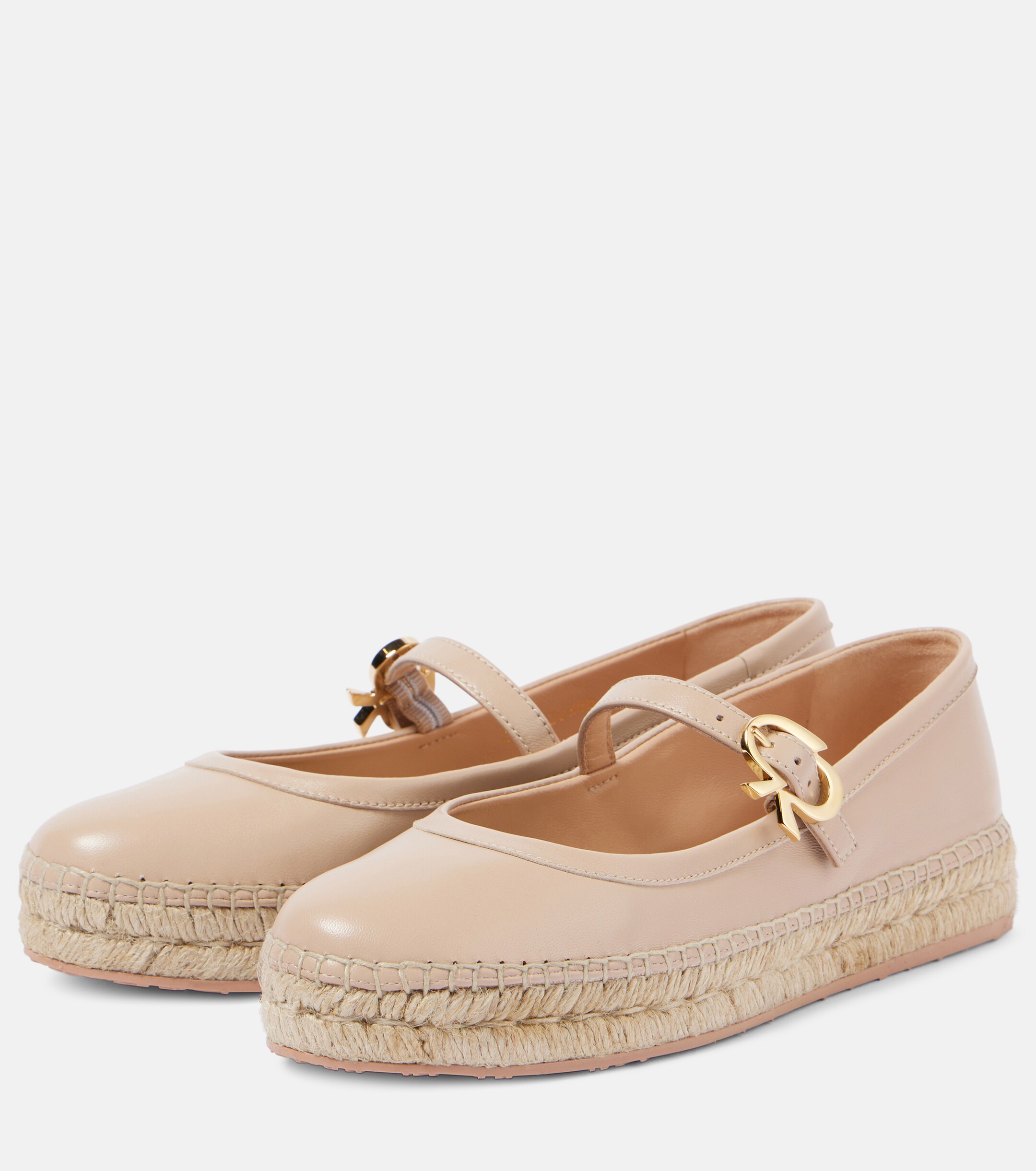GIANVITO ROSSI Leather and raffia espadrilles