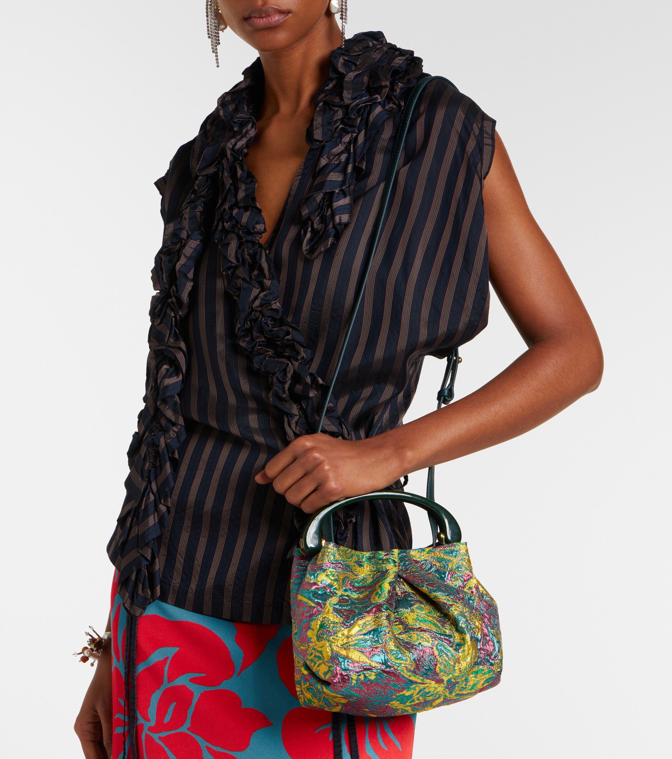 Dries Van Noten Crisp Small jacquard top-handle bag
