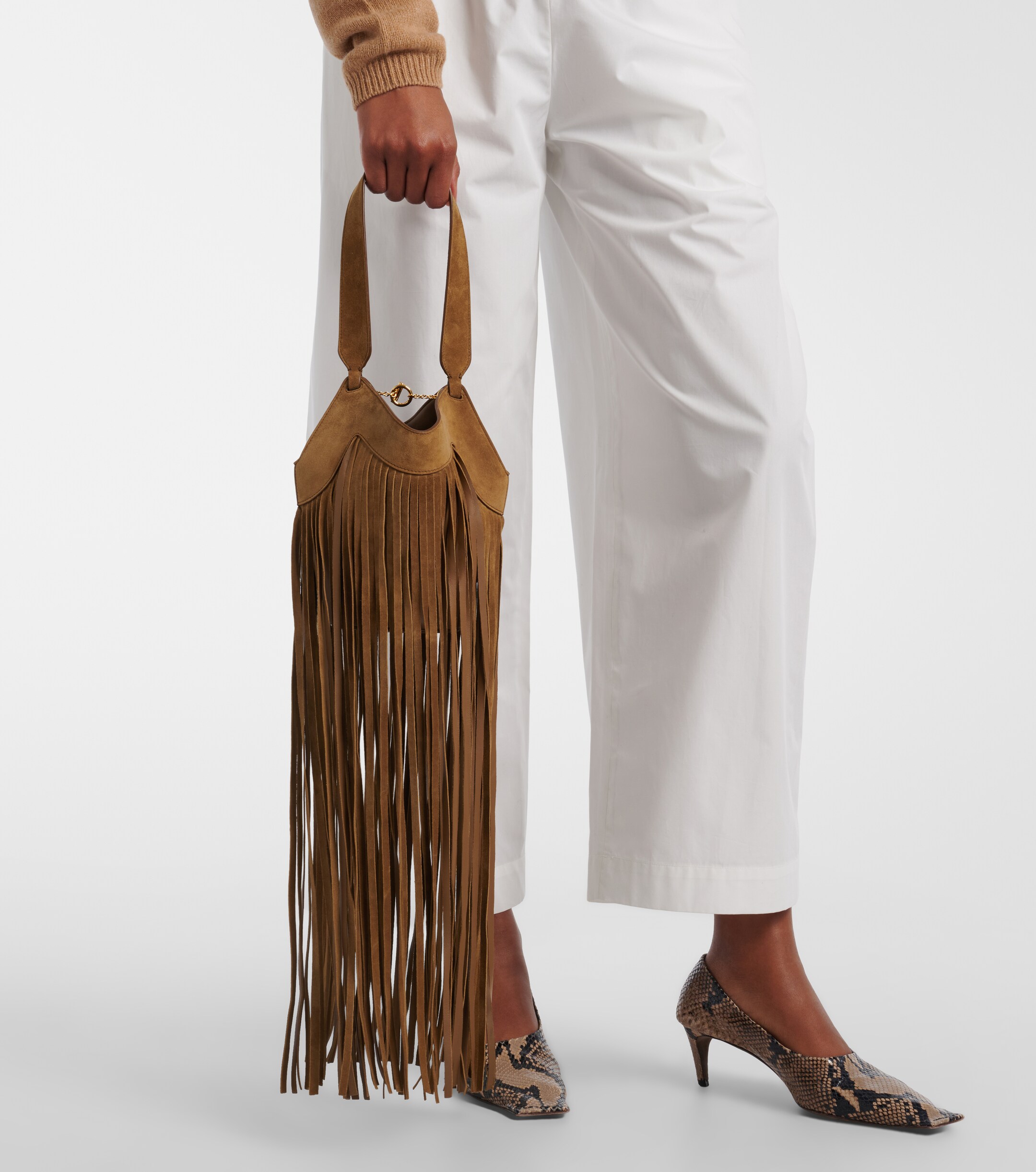 KHAITE Lotus Nano fringed suede tote bag