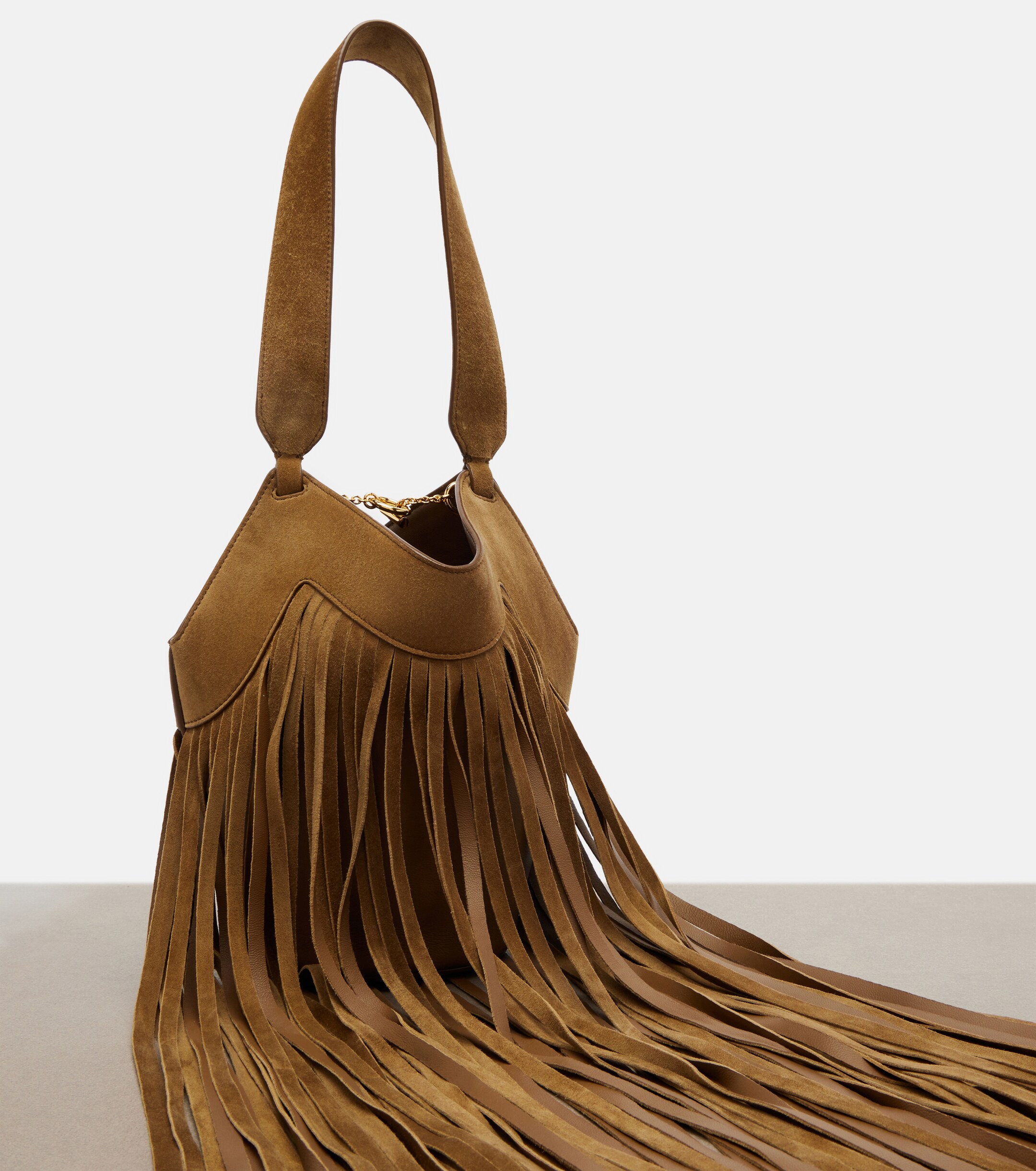 KHAITE Lotus Nano fringed suede tote bag