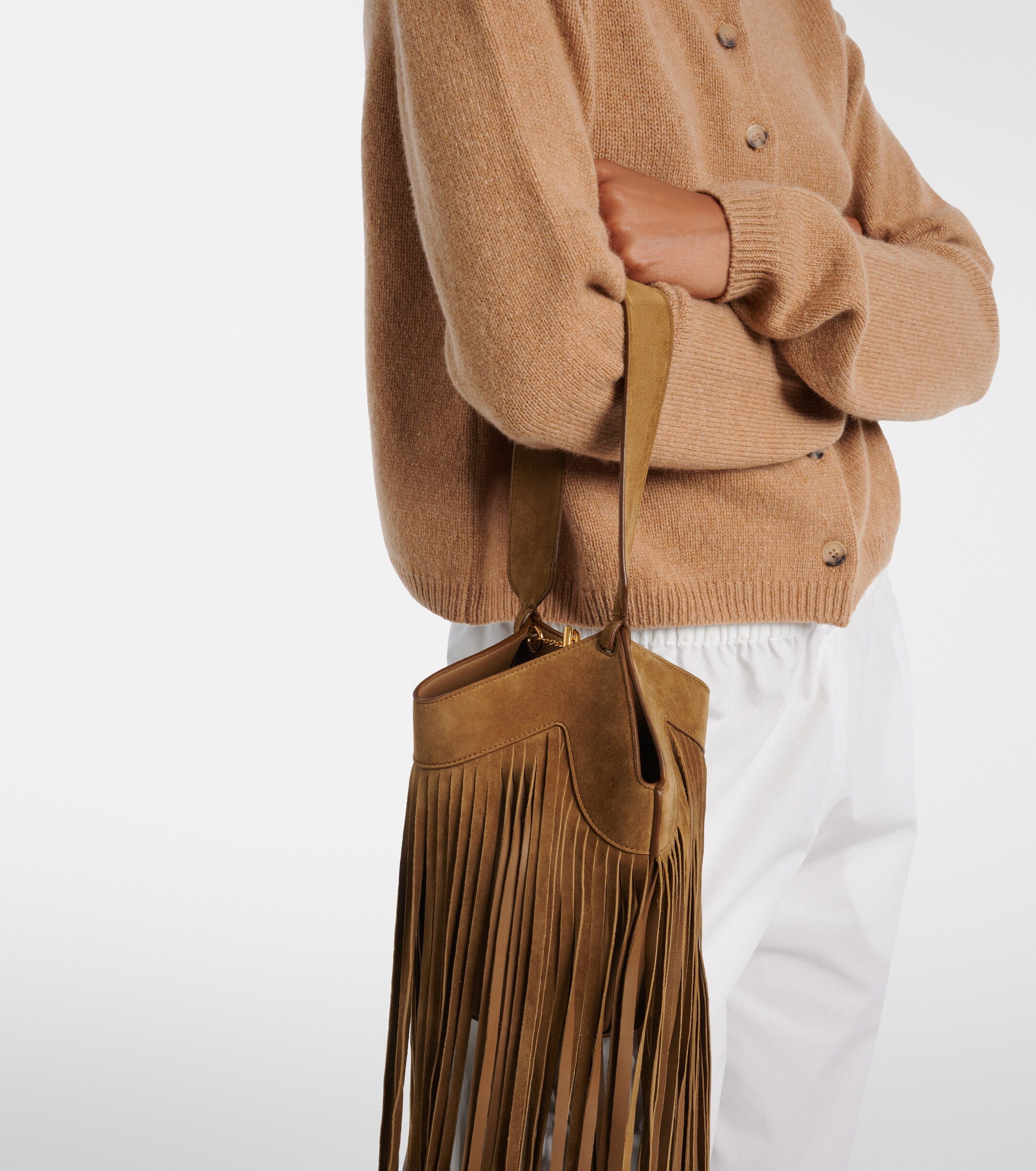 KHAITE Lotus Nano fringed suede tote bag