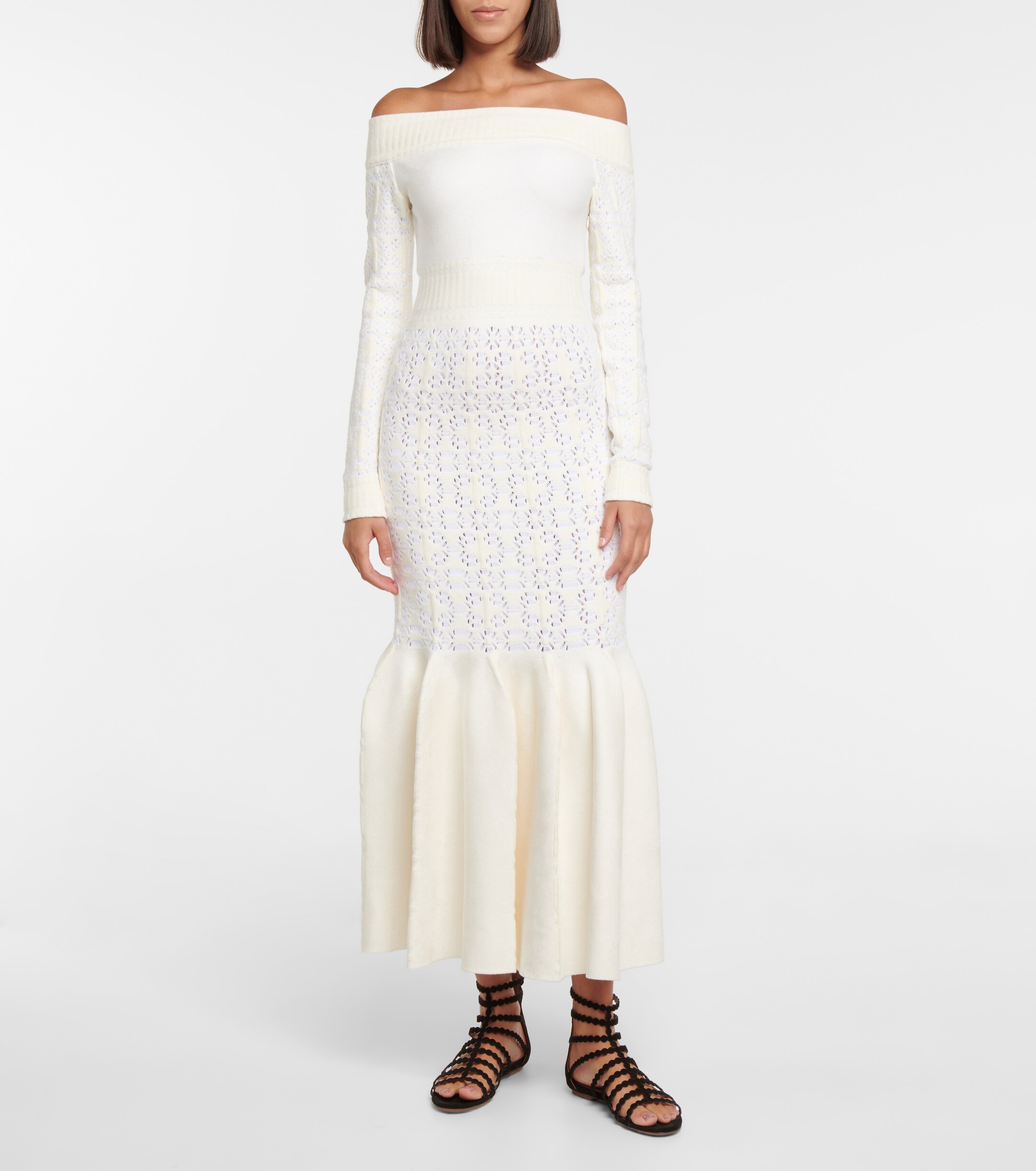 Alaïa Off-shoulder velvet-trimmed maxi dress