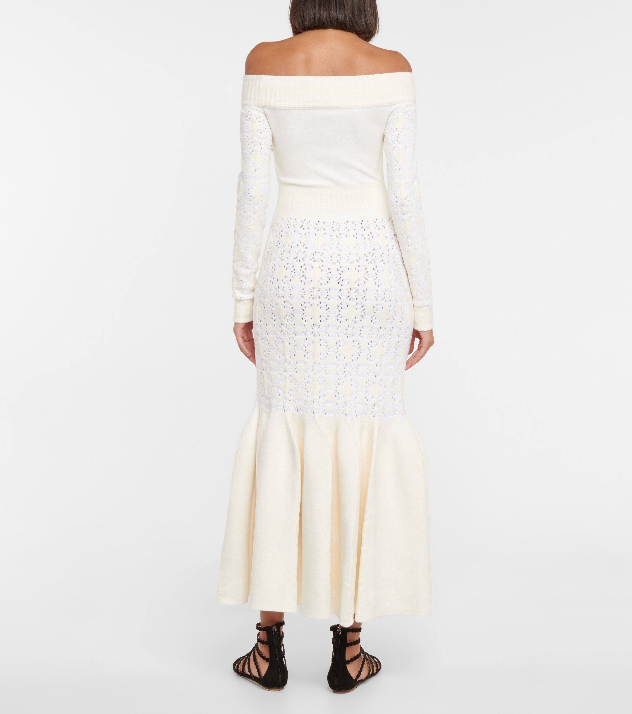 Alaïa Off-shoulder velvet-trimmed maxi dress